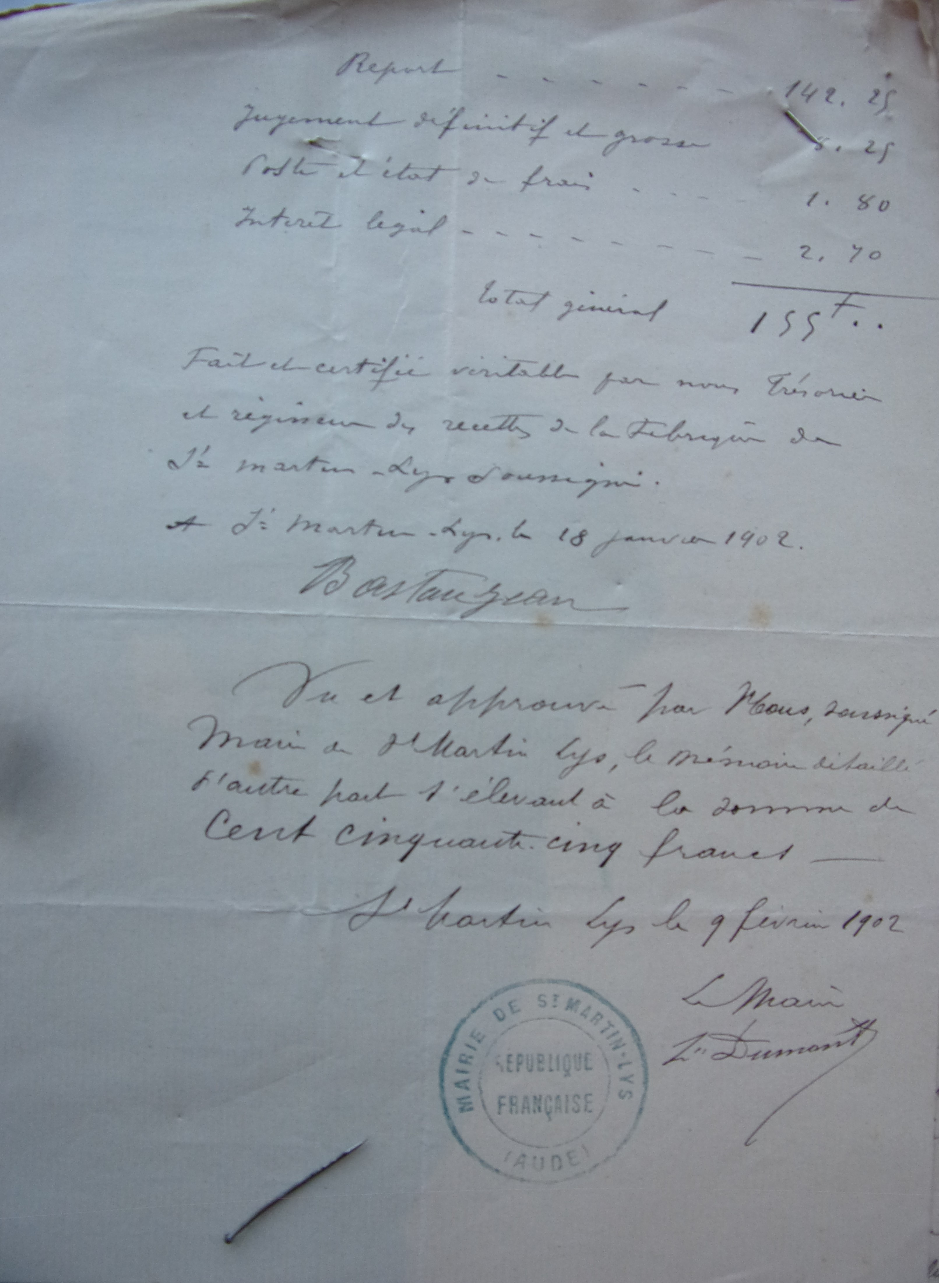 18 janvier 1902 - Etat des sommes dues par la commune à la fabrique de l'église p2