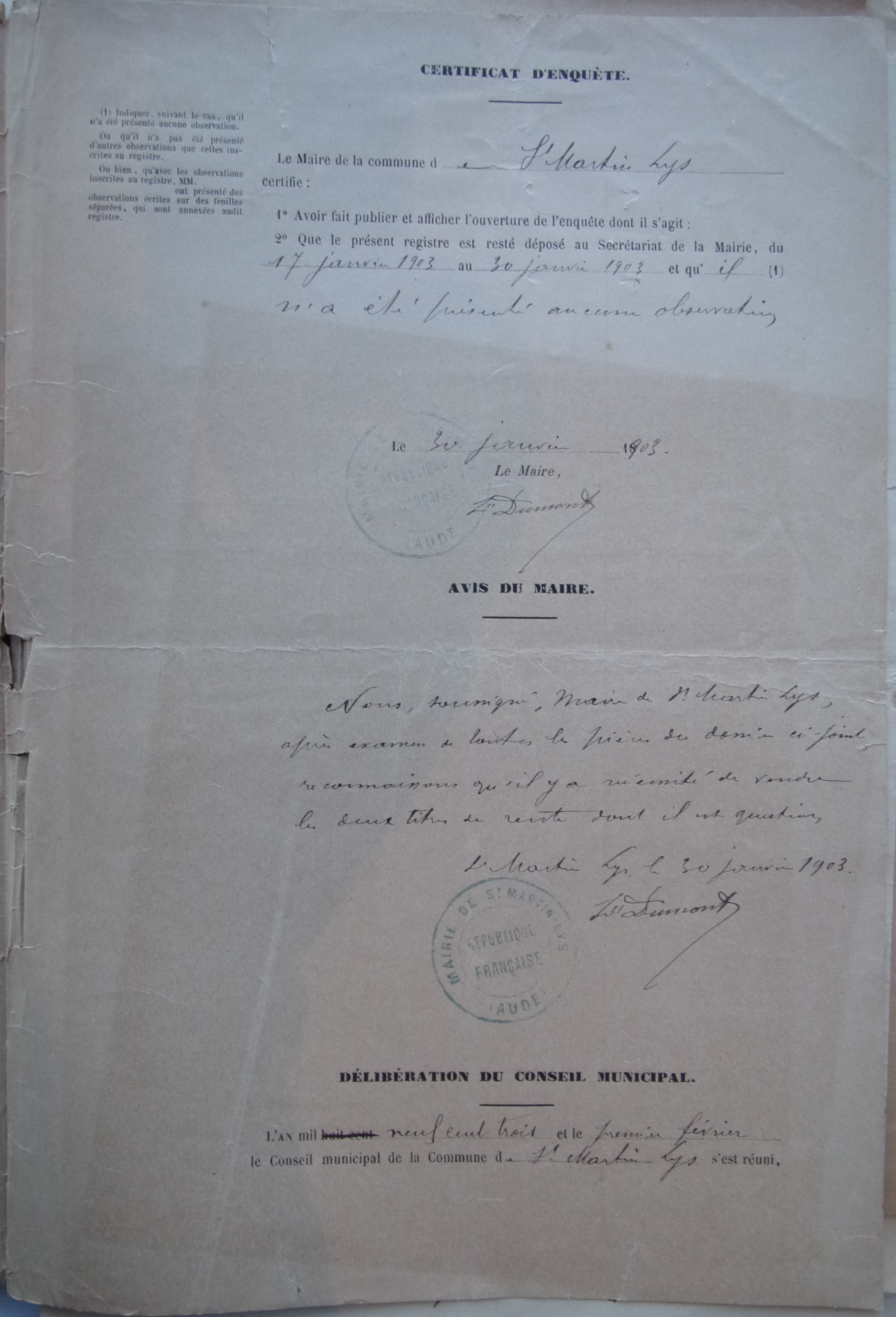 16 janvier 1903 - Enquête sur la Vente de 12 F de rente par le bureau de bienfaisance p3