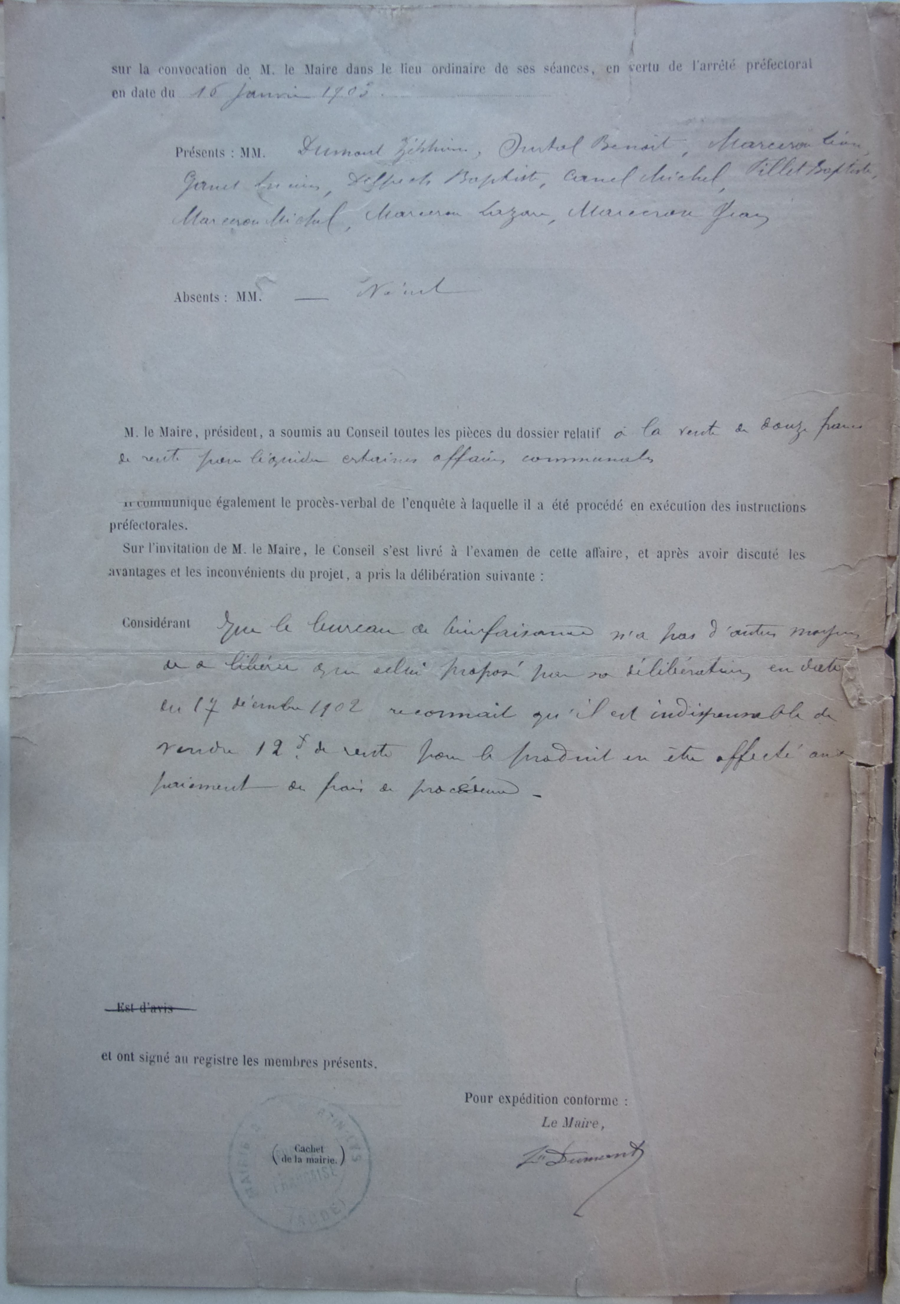 16 janvier 1903 - Enquête sur la Vente de 12 F de rente par le bureau de bienfaisance p4