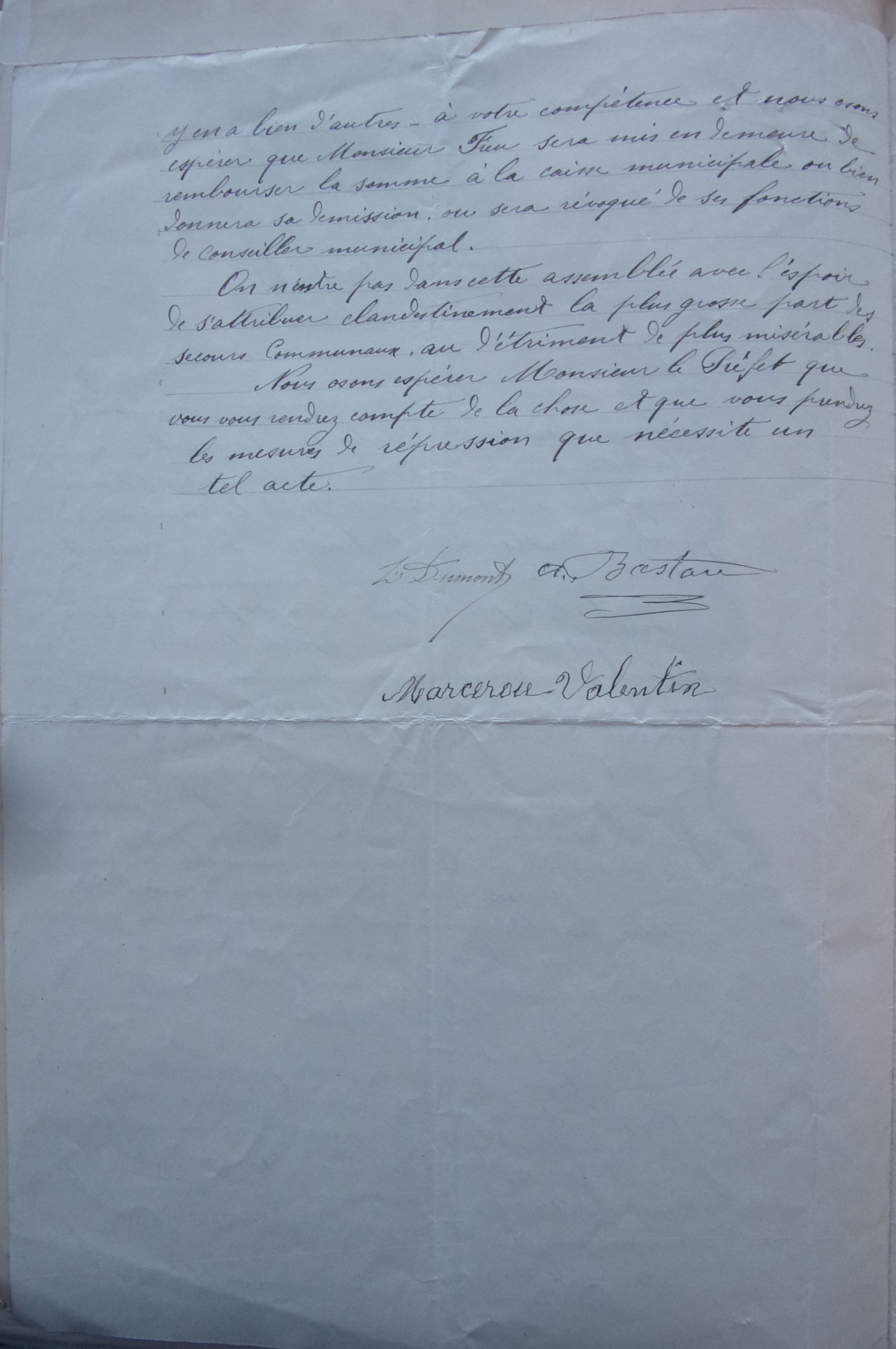 21 janvier 1909 - Réclamation des habitants au préfet sur l'utilisation des fonds de secours aux indigents p2