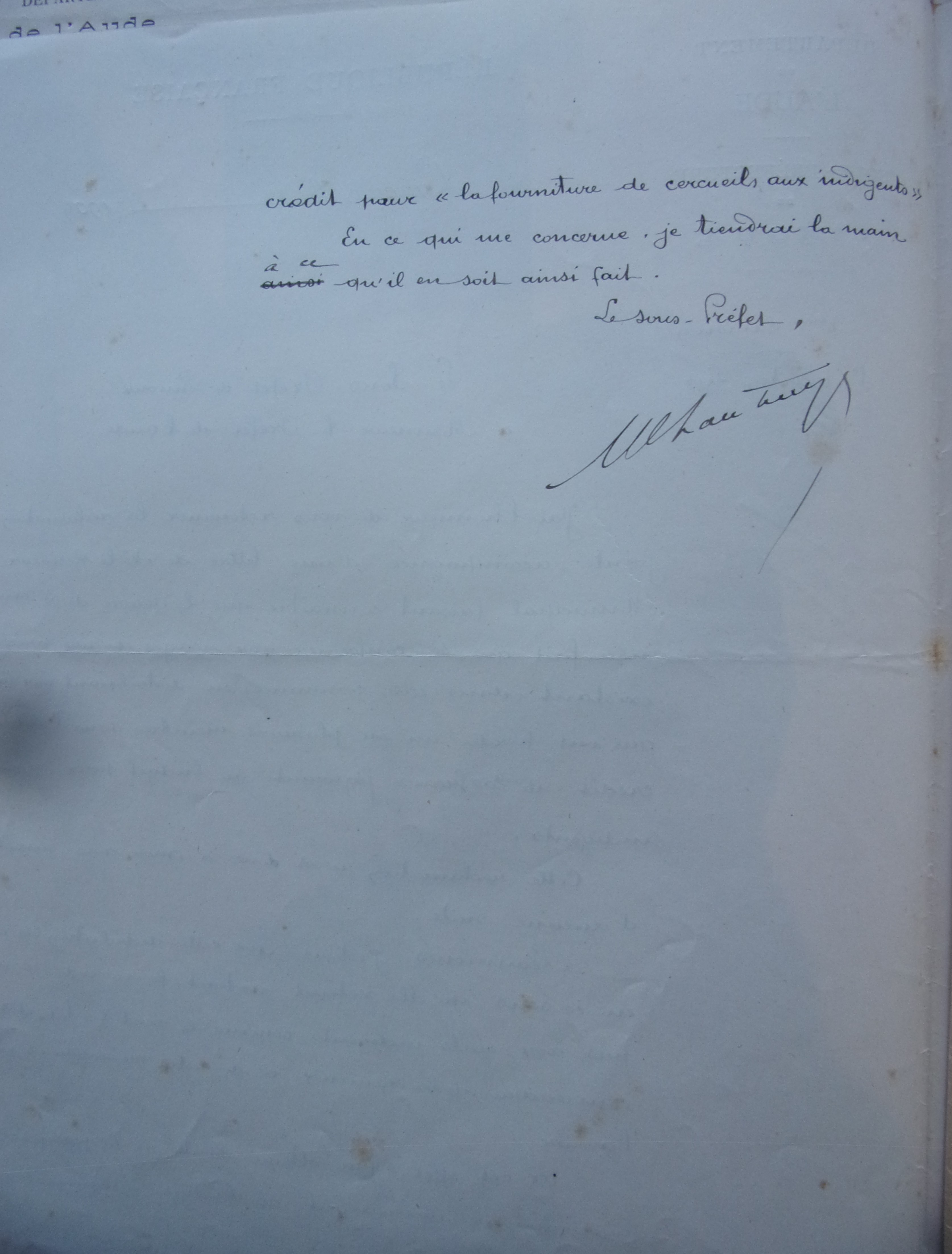 15 février 1909 - Courrier du Sous préfet au Préfet - réponse à la réclamation des habitants - tradition de donner aux familles ayant un défunt - tradition à revoir p2