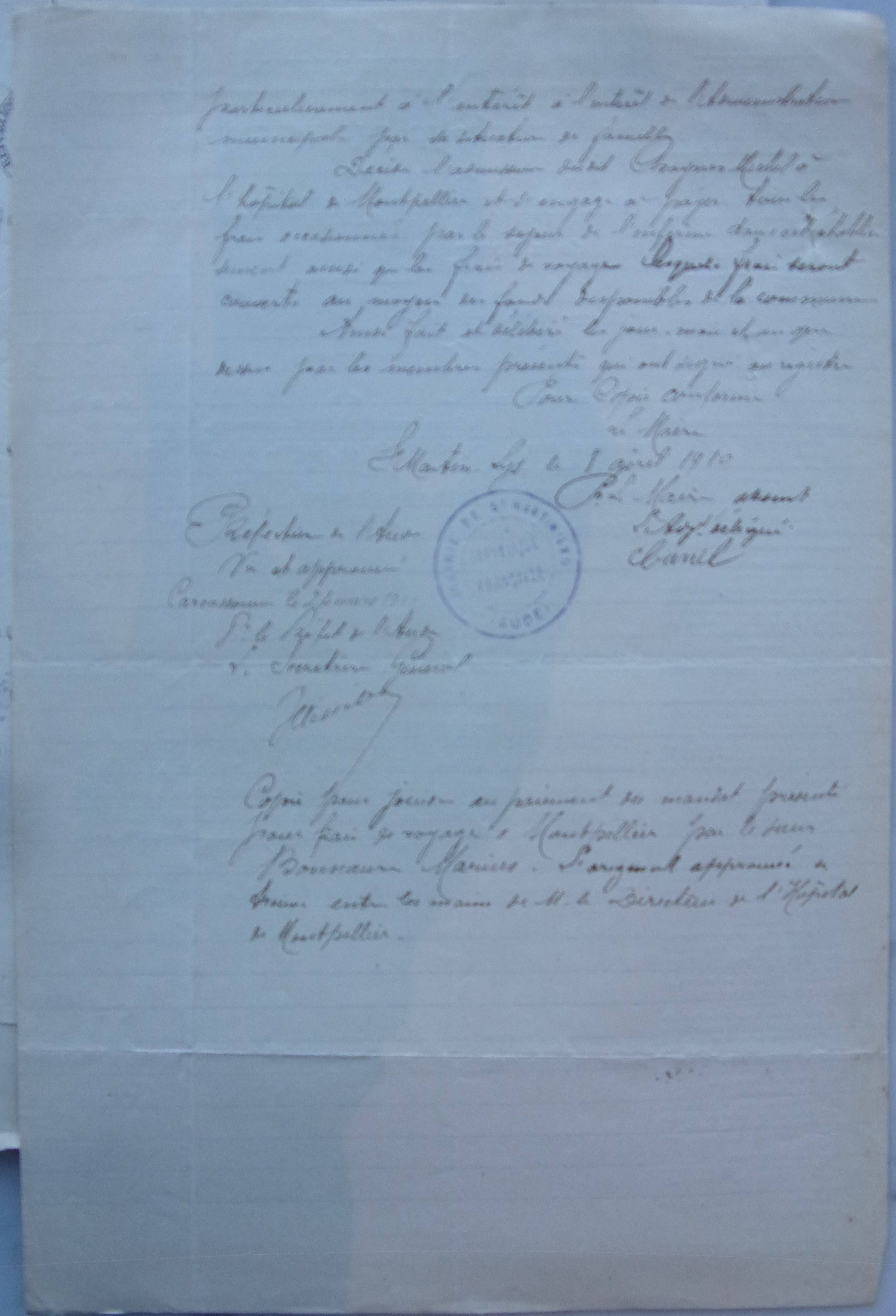 18 mars 1910 - Délibération du conseil municipal - Frais d'hôpital et de voyage de Chayne Michel p2 v2