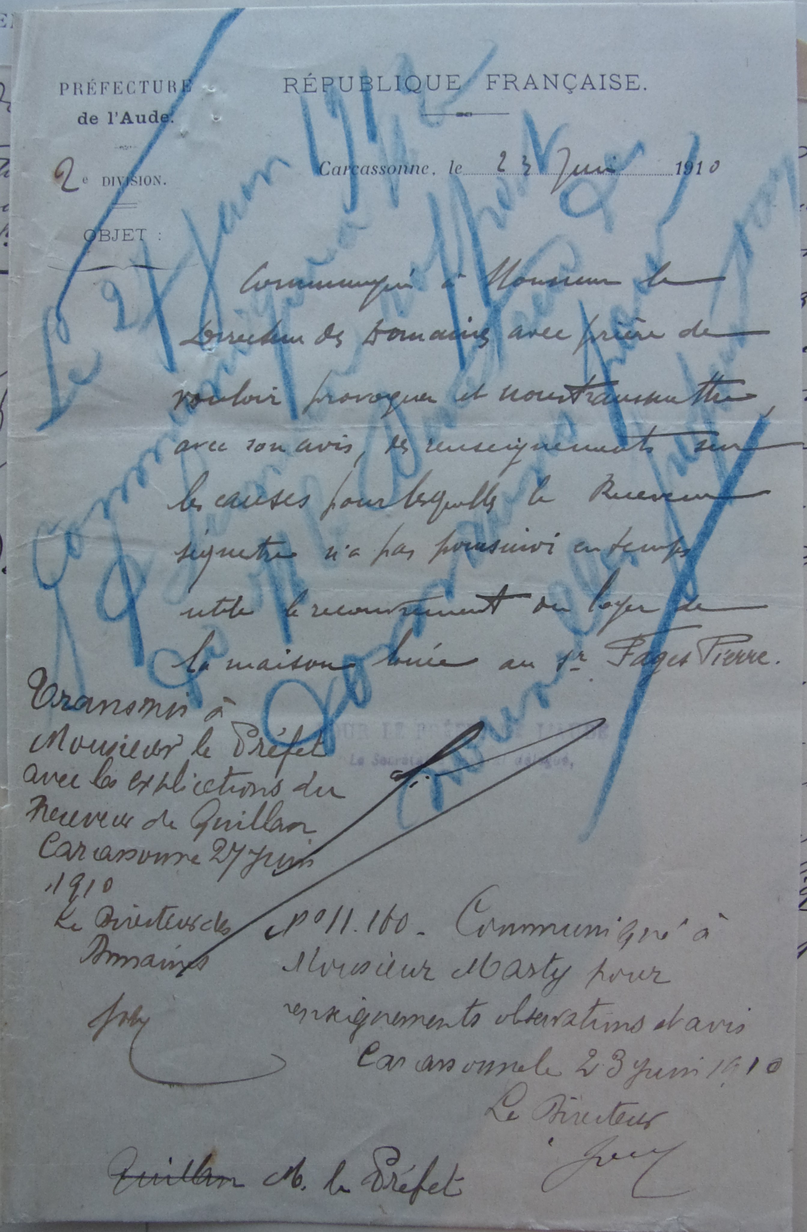 23 juin 1910 - Transmission par la préfecture de la délibération du bureau de bienfaisance au directeur des domaines v2