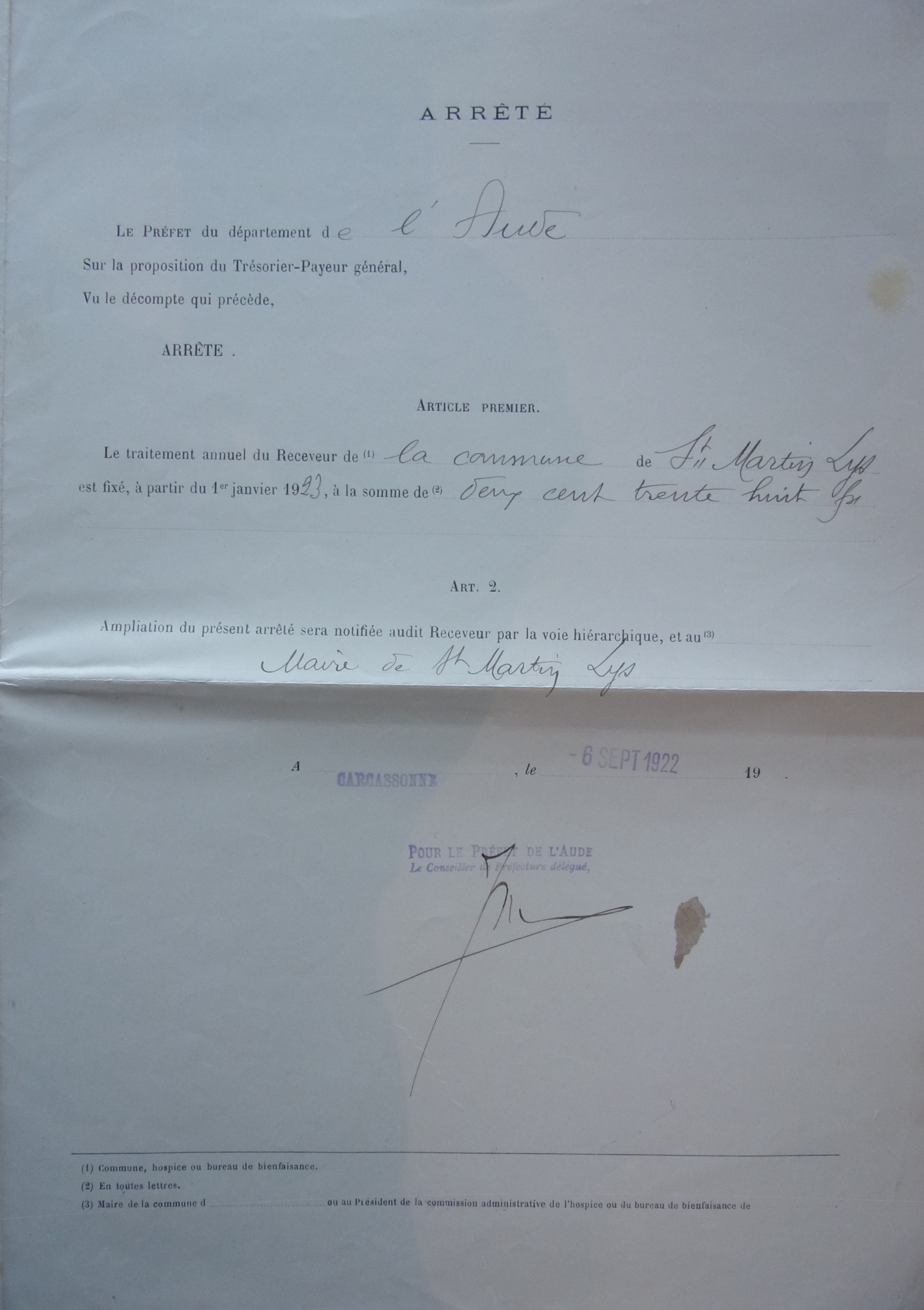 29 juillet 1922 - Bureau de bienfaisance - décompte p3