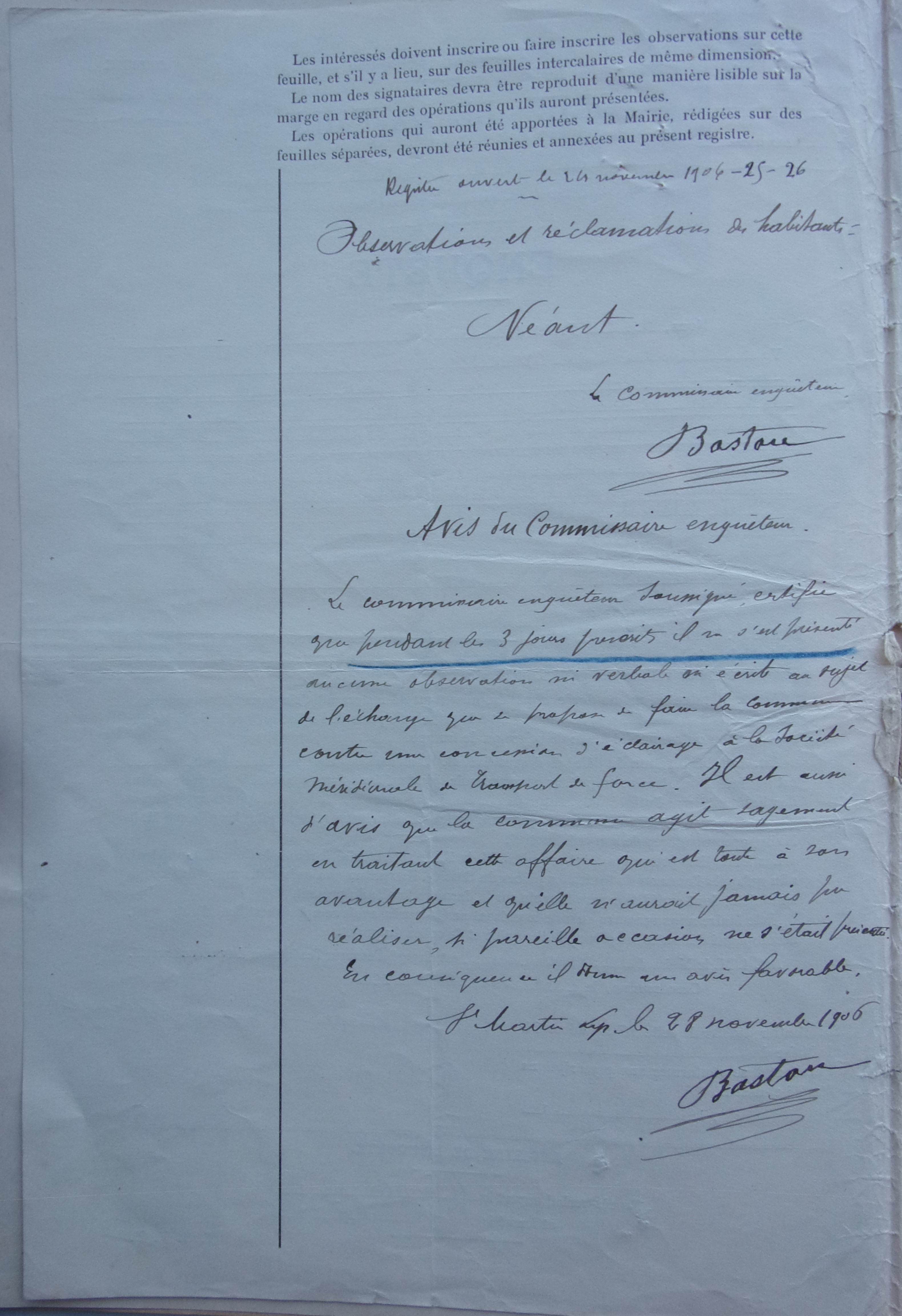 13 novembre 1906 - Enquête Echange de servitudes communales contre une fourniture d'éclairage p2