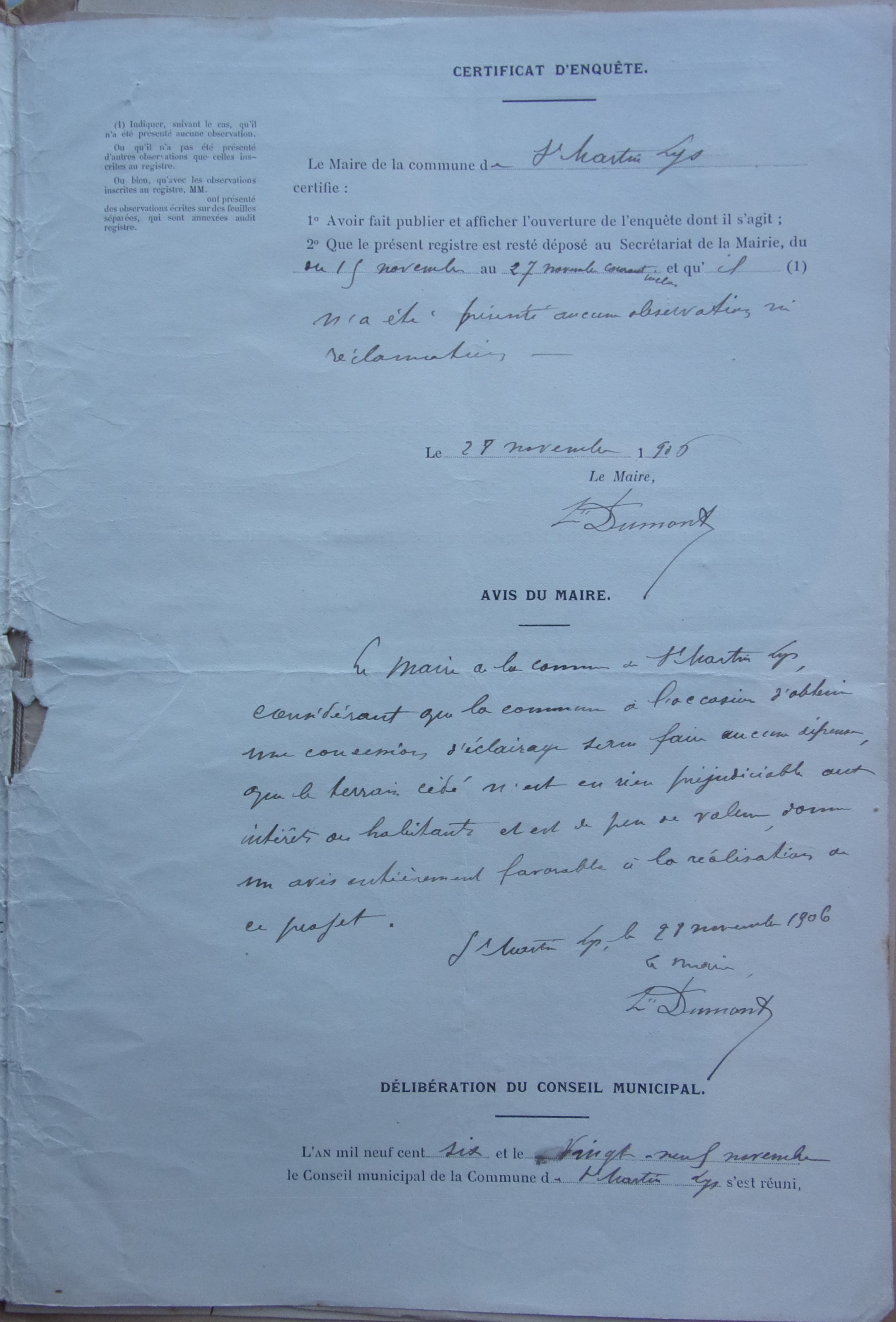 13 novembre 1906 - Enquête Echange de servitudes communales contre une fourniture d'éclairage p3