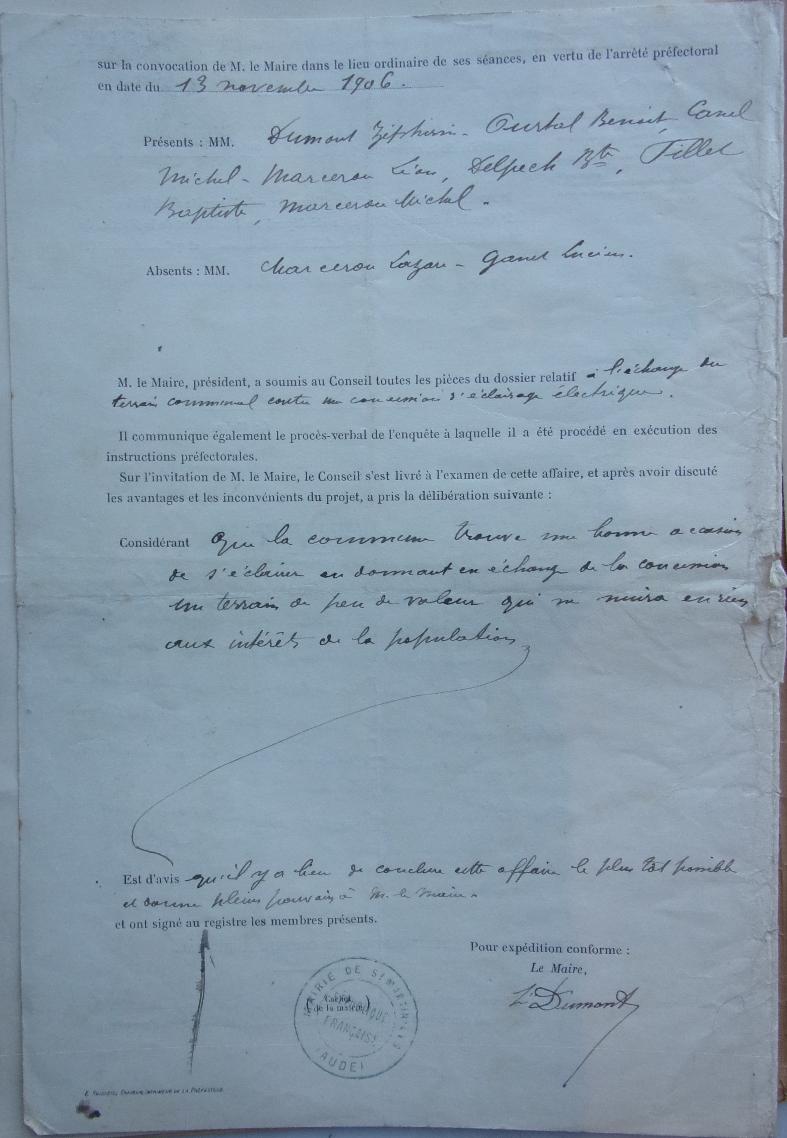 13 novembre 1906 - Enquête Echange de servitudes communales contre une fourniture d'éclairage p4