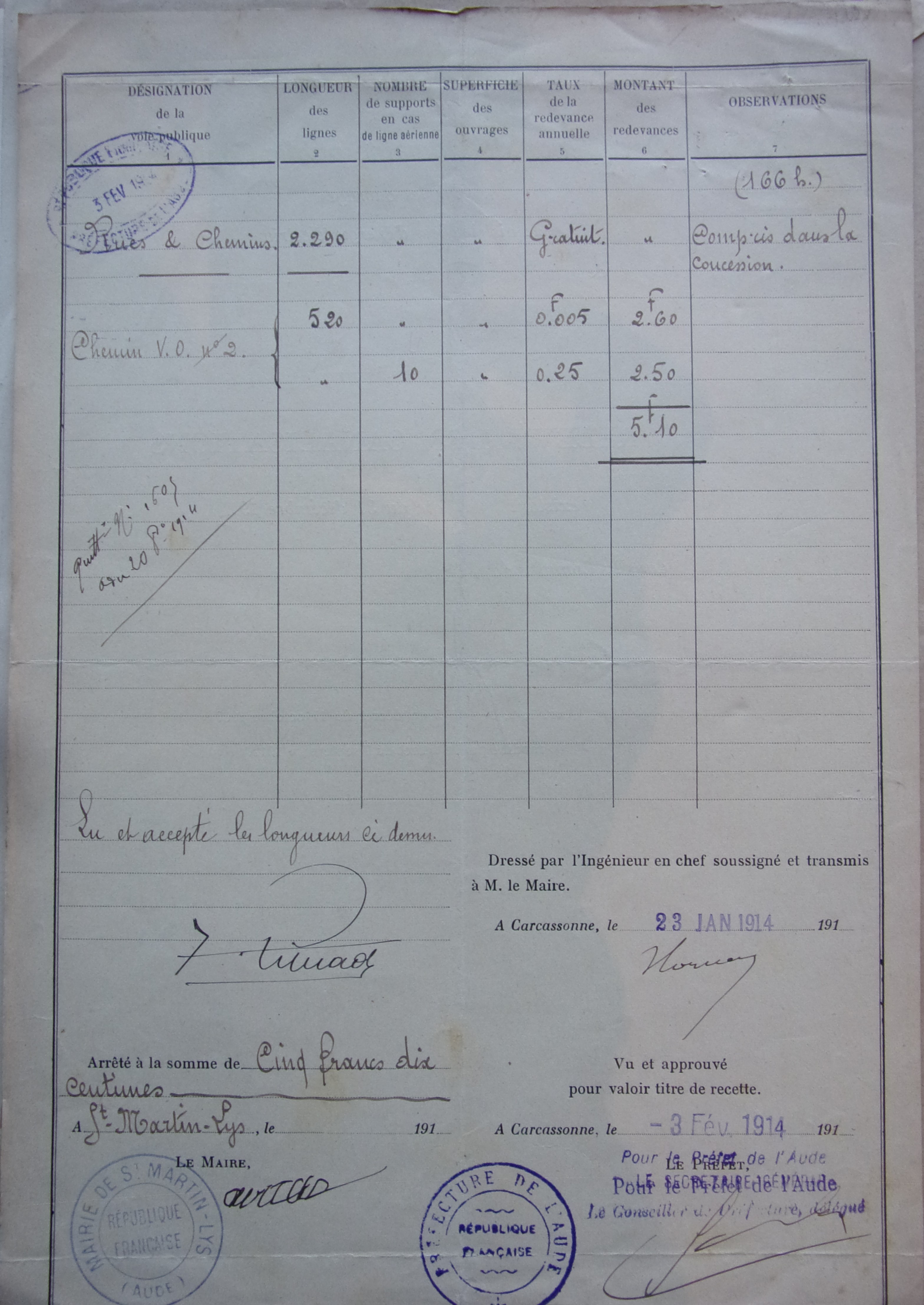 23 janvier 1914 - Relevé des canalisation existant au 31-12-1912 par la société méridionale de transport de force p2