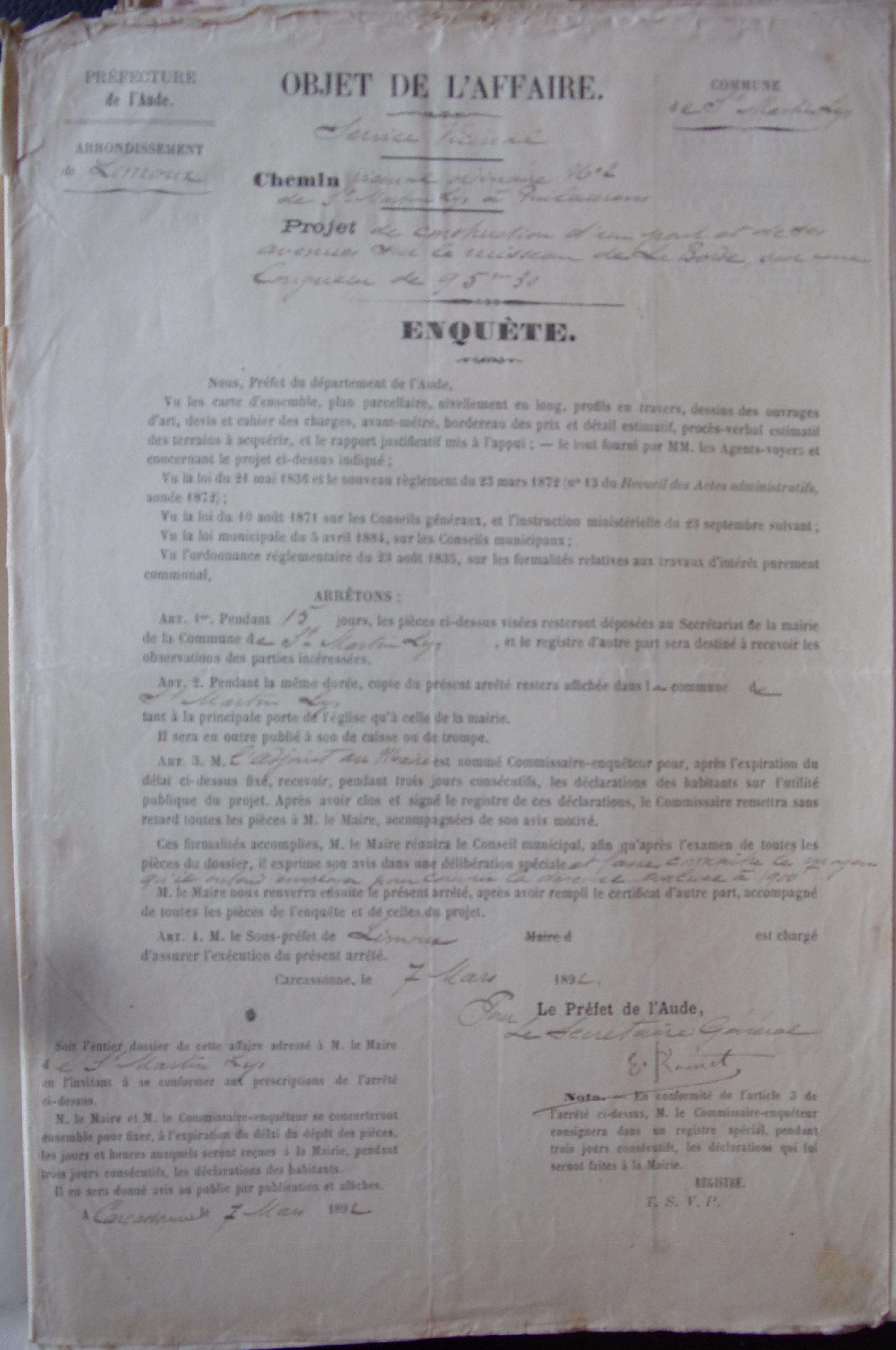 18920307 Enquête Chemins Vicinaux Ordinaire 2 Pont sur ruisseau de La borde p1 100_9474