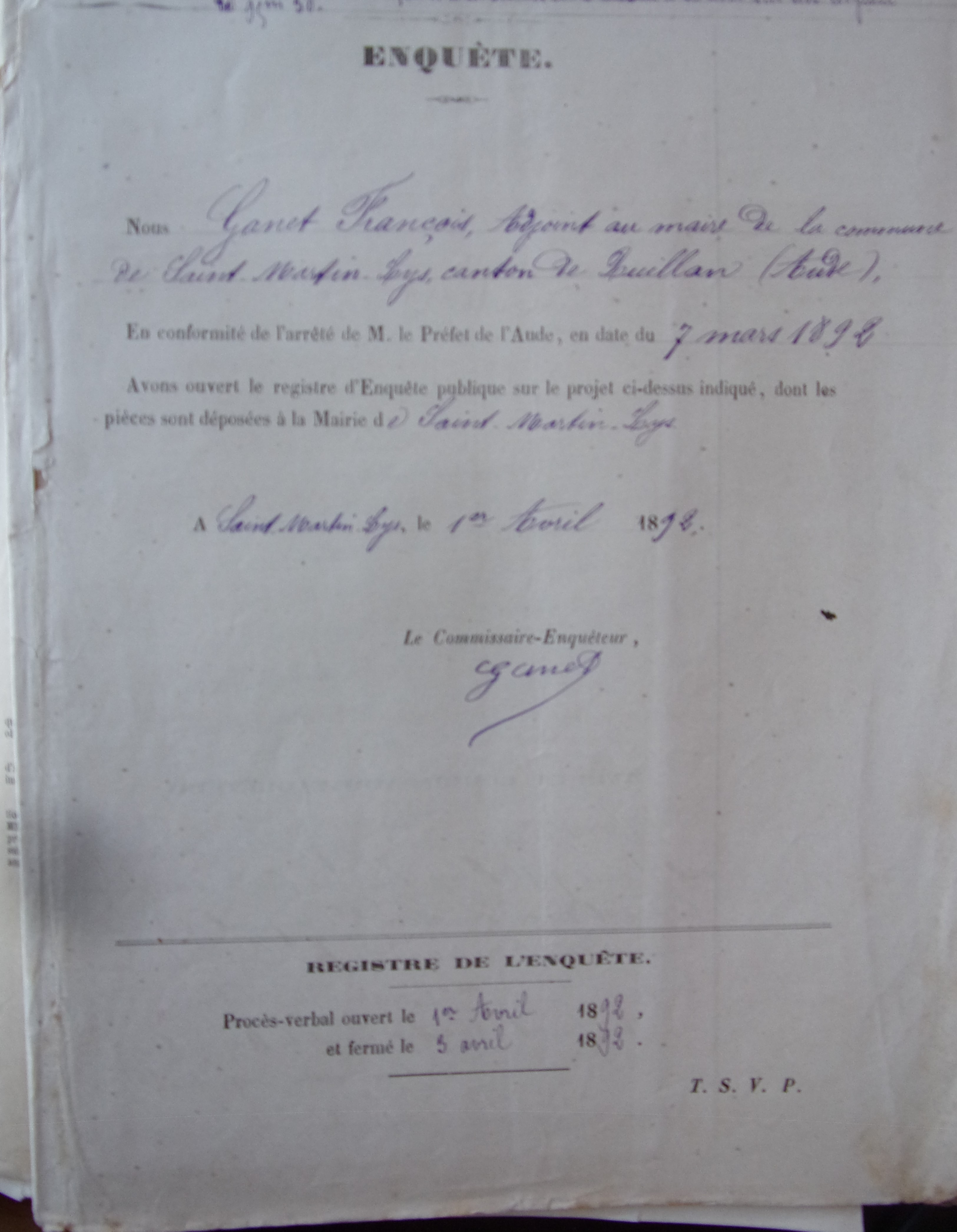 18920401 Enquête Chemin Vicinal 2 Pont sur ruisseau de La borde p1 100_9479
