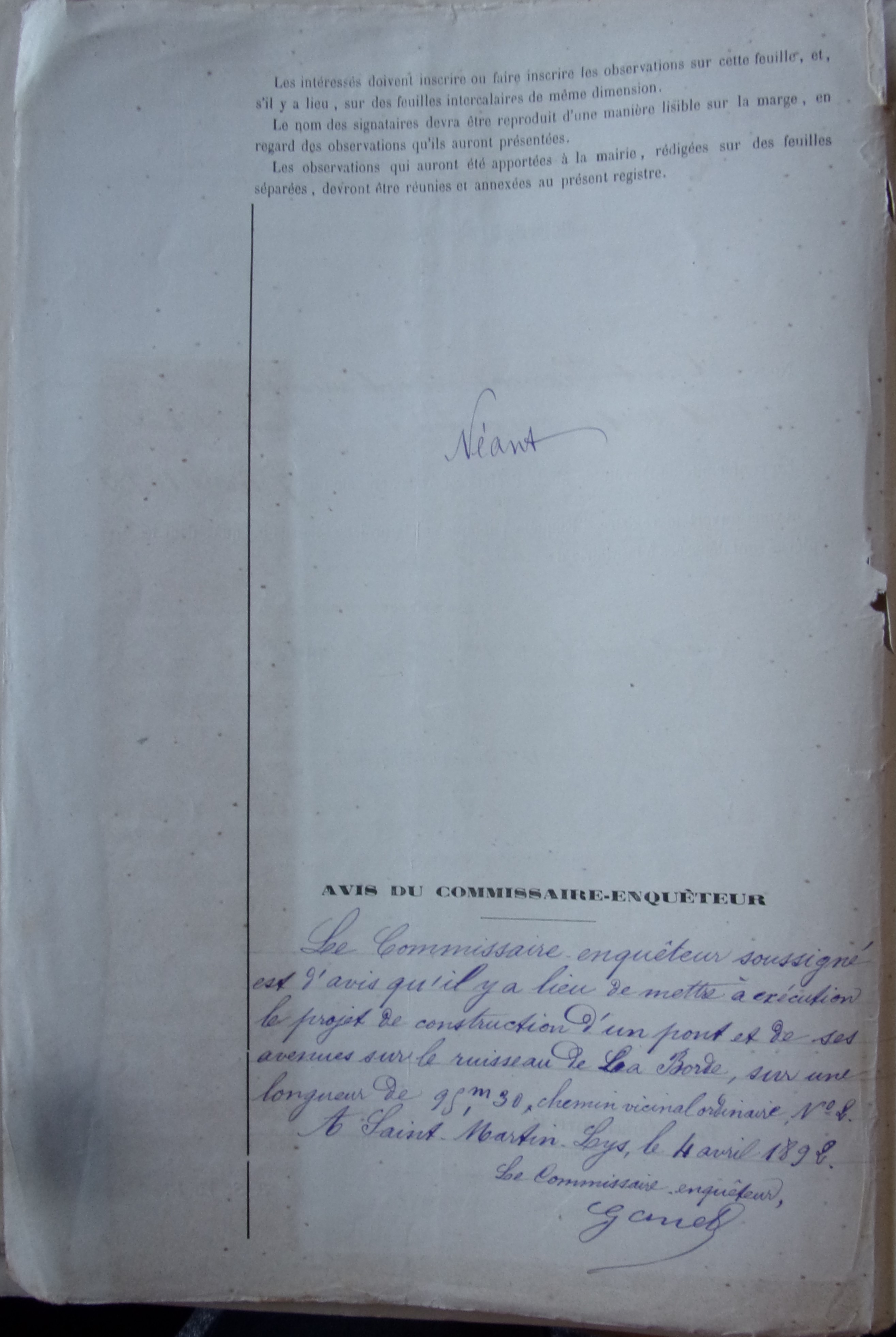 18920401 Enquête Chemin Vicinal 2 Pont sur ruisseau de La borde p2 100_9481