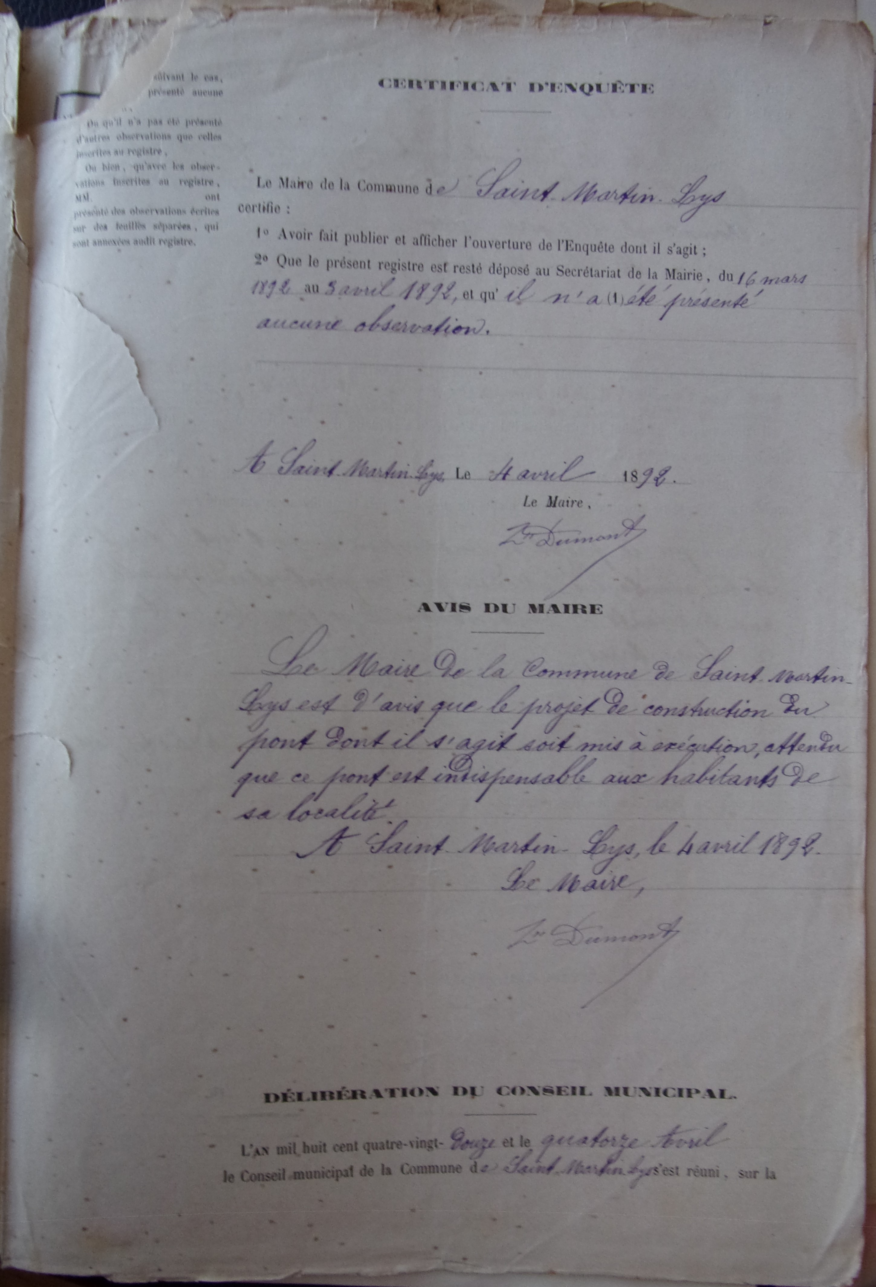 18920401 Enquête Chemin Vicinal 2 Pont sur ruisseau de La borde p3 100_9482