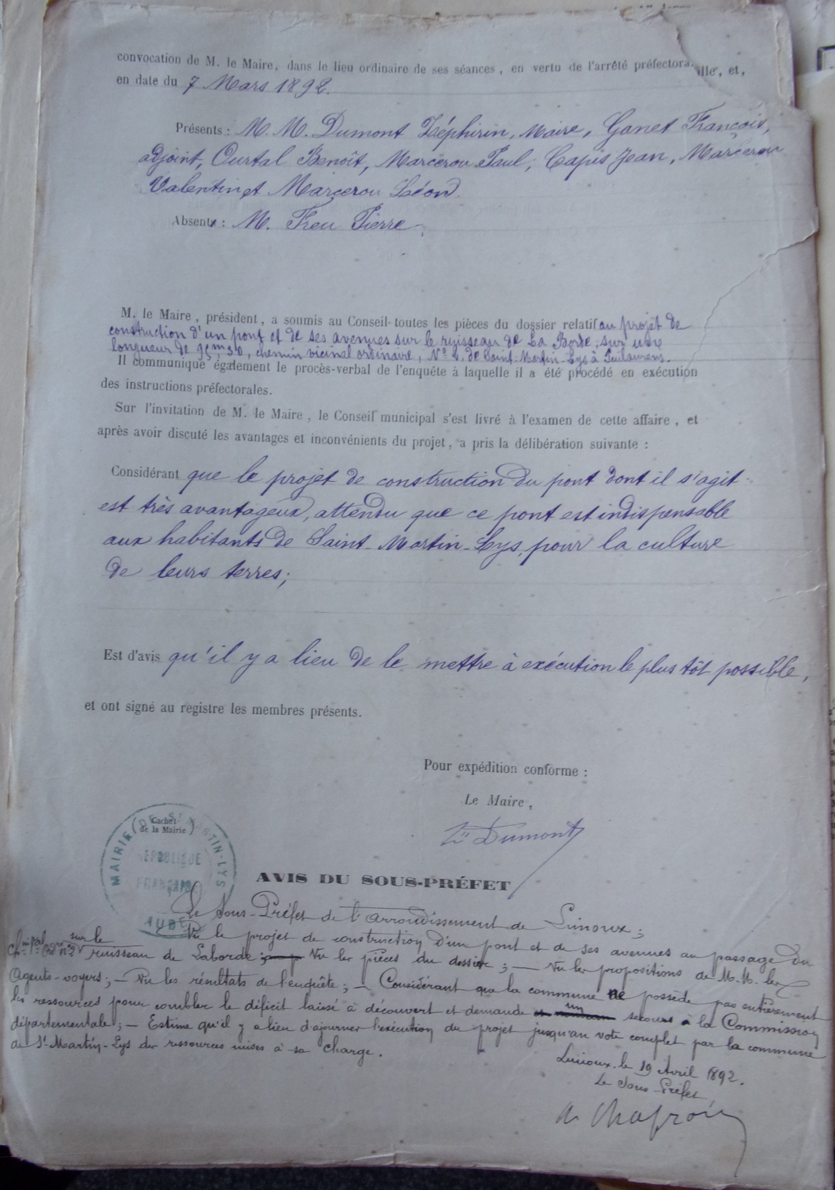 18920401 Enquête Chemin Vicinal 2 Pont sur ruisseau de La borde p4 100_9483