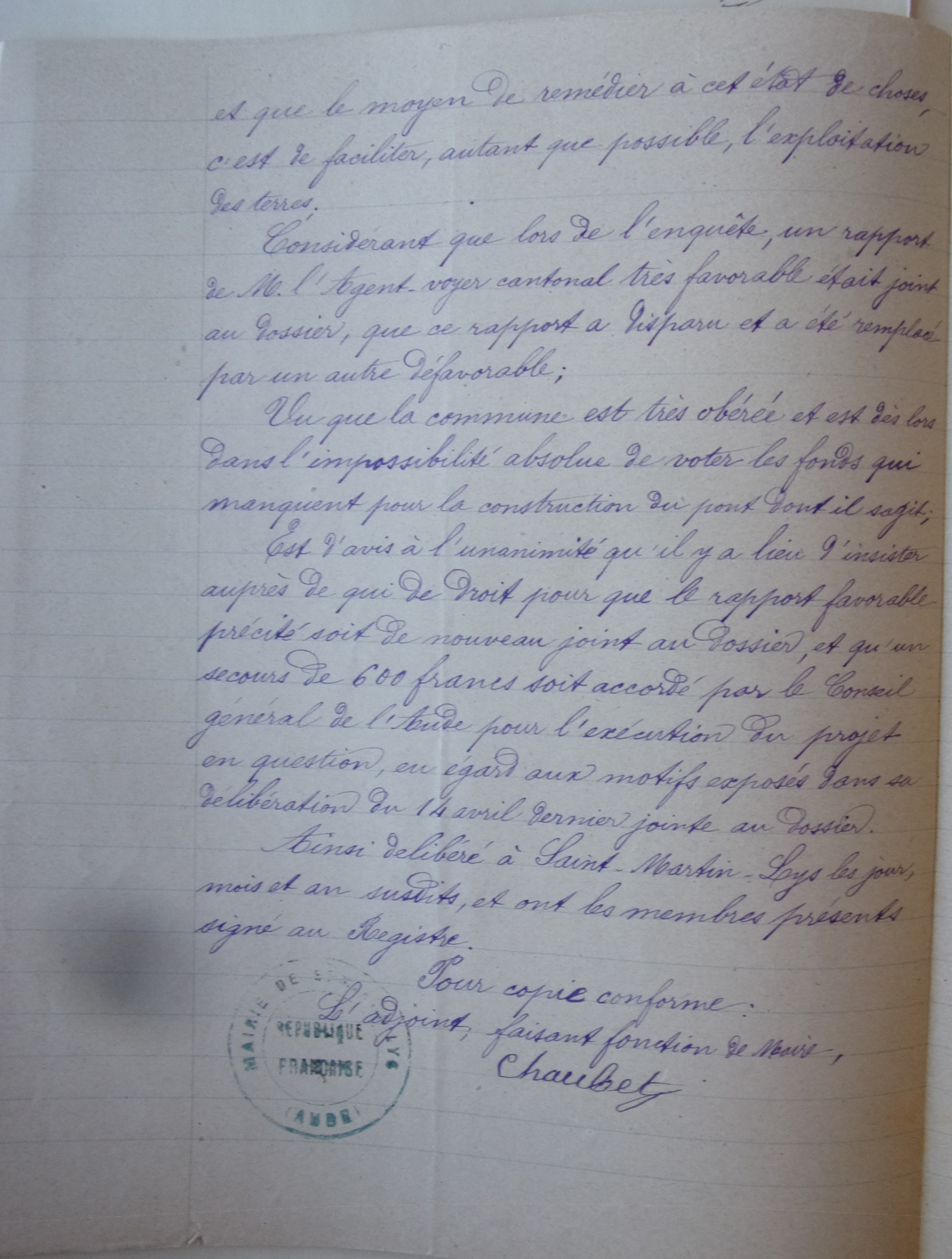 18920730 délibération conseil Construction du pont sur le Ruisseau de La Borde p2 100_9498