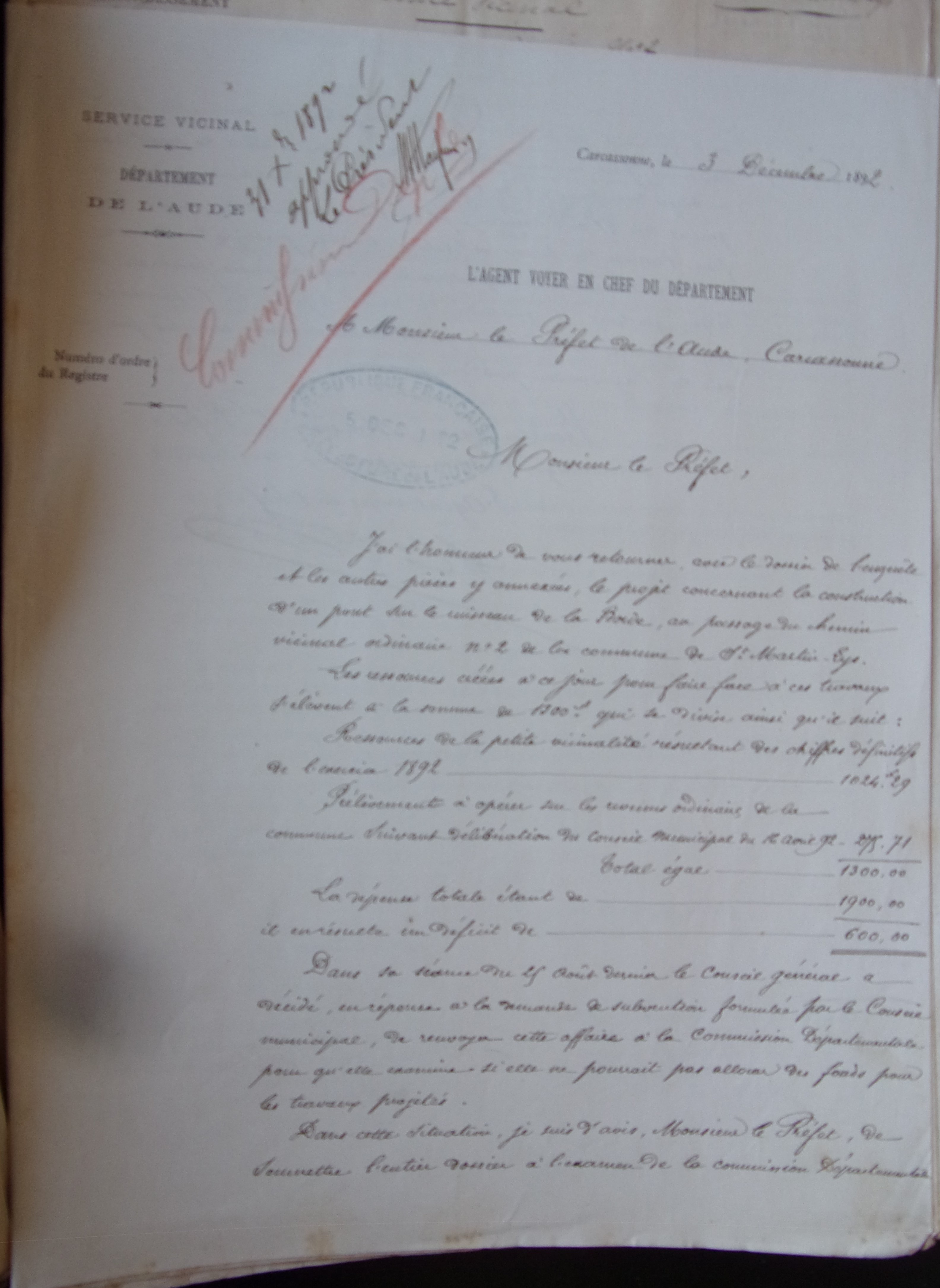 18921203 agent voyer en chef au Préfet Chemins Vicinaux Ordinaire 2 Pont sur ruisseau de La borde p1 100_9471