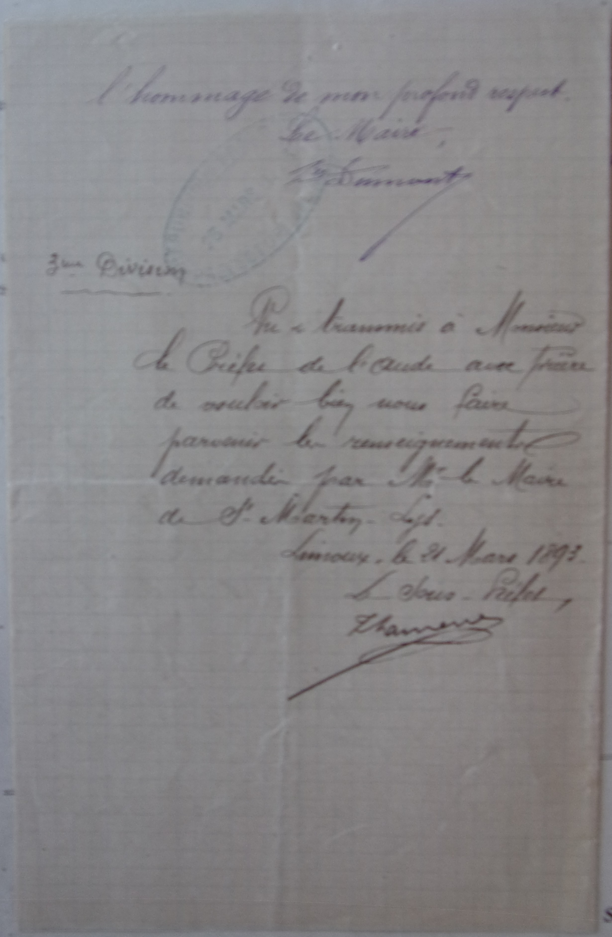 18930320 Maire à Sous-Préfet Chemin Vicinal 2 Pont sur ruisseau de La borde p2 100_9477