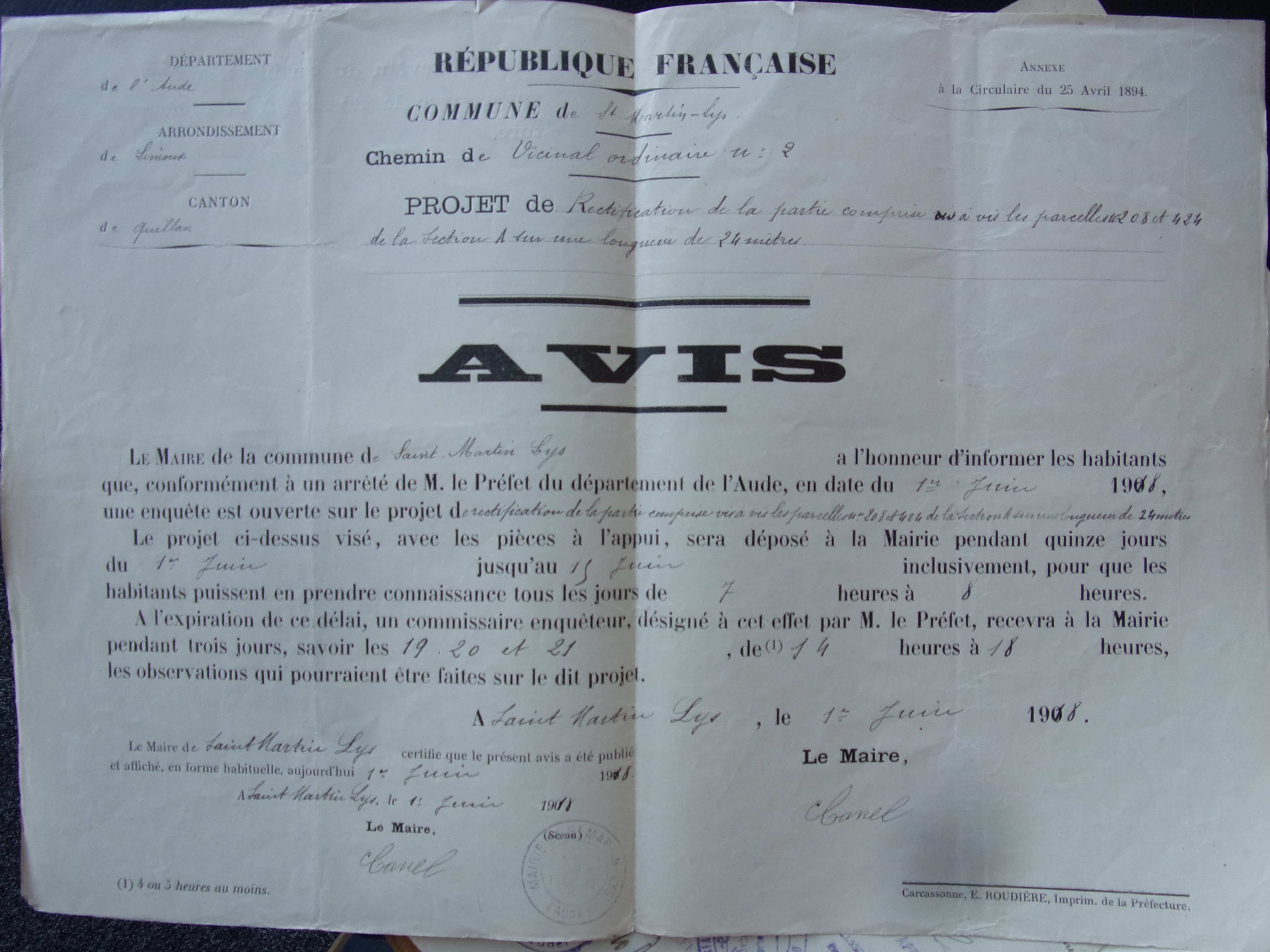19180617 Avis Enquête d'utilité publique Chemin vicinal 2 p1 100_9054