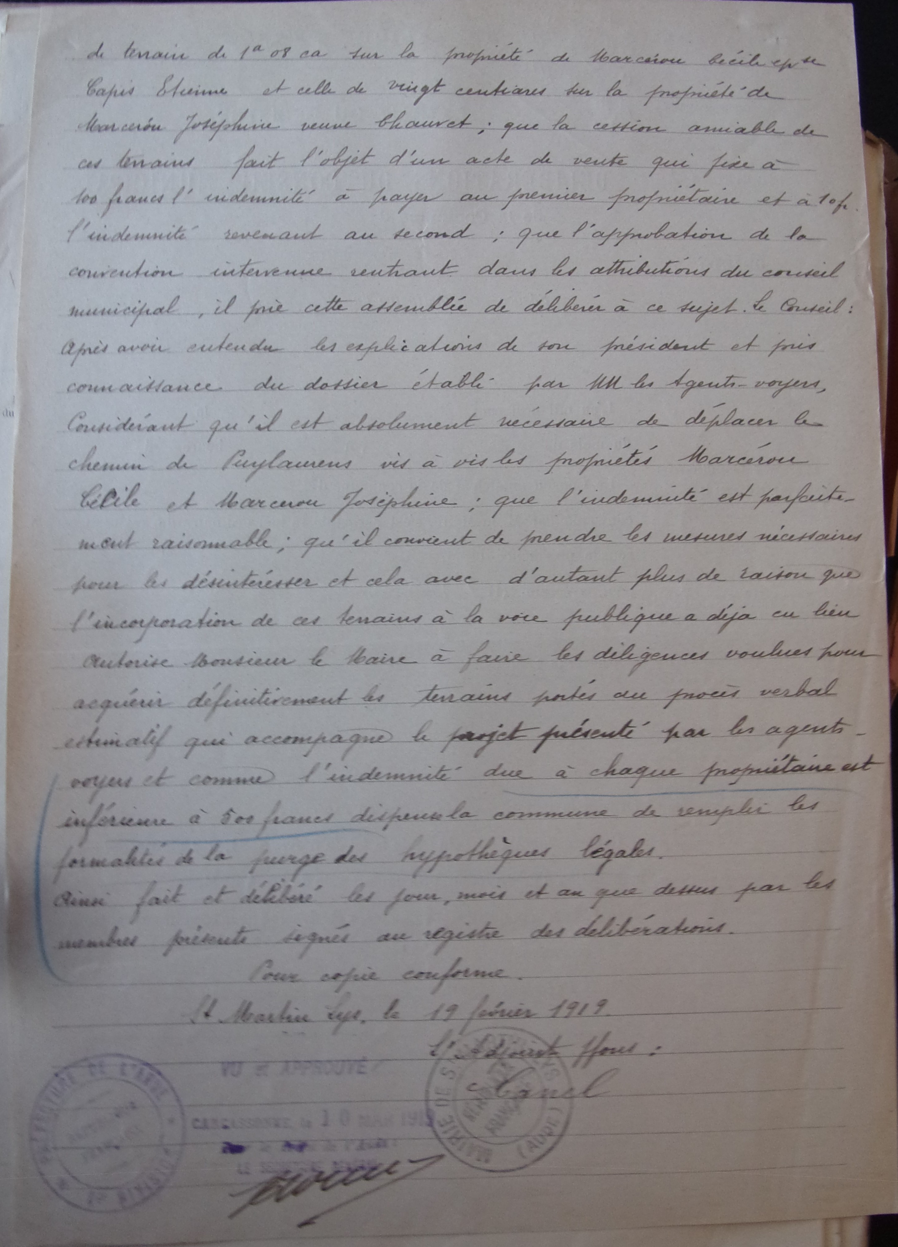 19190219 Acquisition par la commune des terrains Marcérou Cécile et Marcérou Josephine Réparation chemin vicinal 2 P2 100_9041
