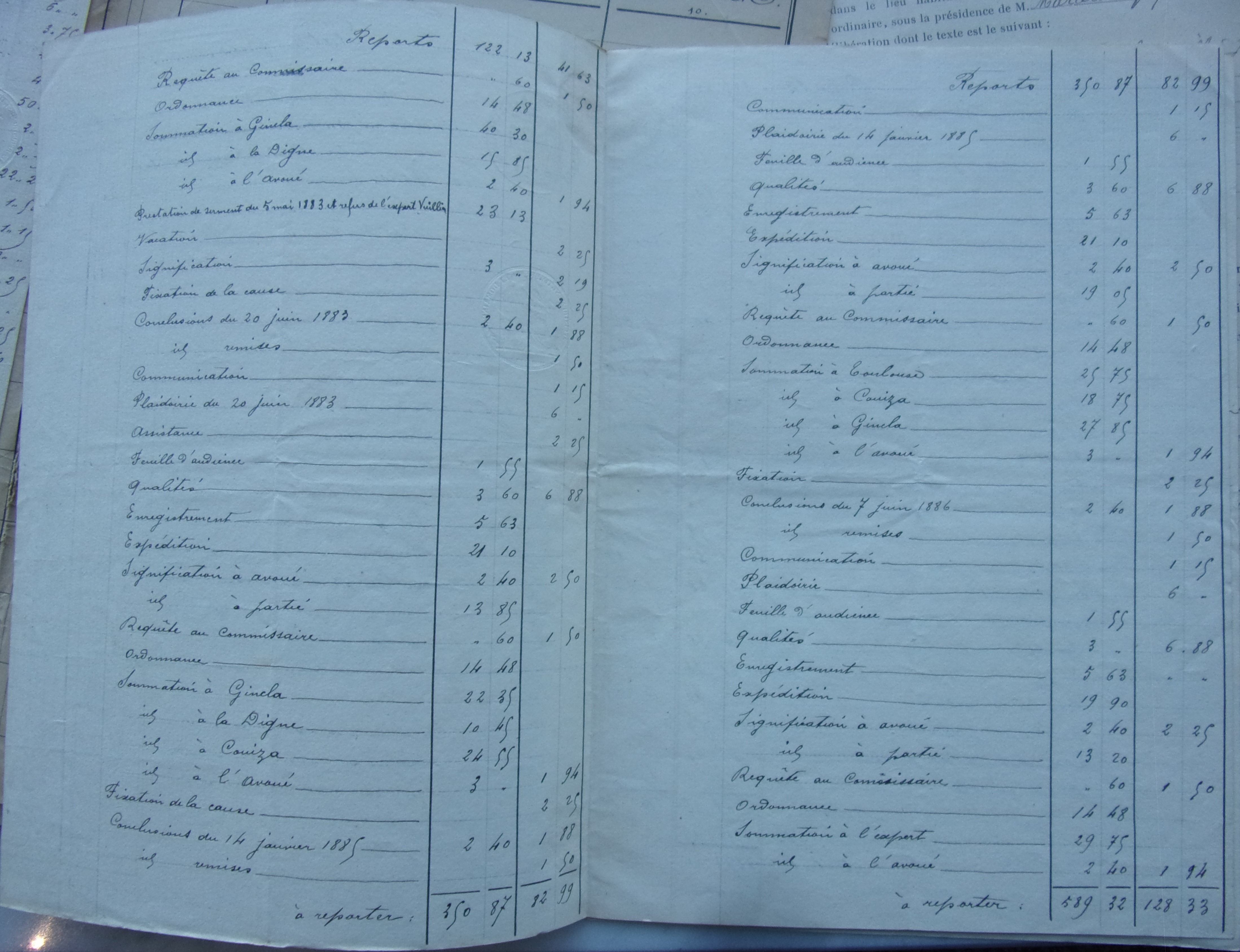 16 octobre 1889 - Etat des frais pour monsieur le Maire représentant la commune contre Madame la comtesse Fabre de l'Aude p2