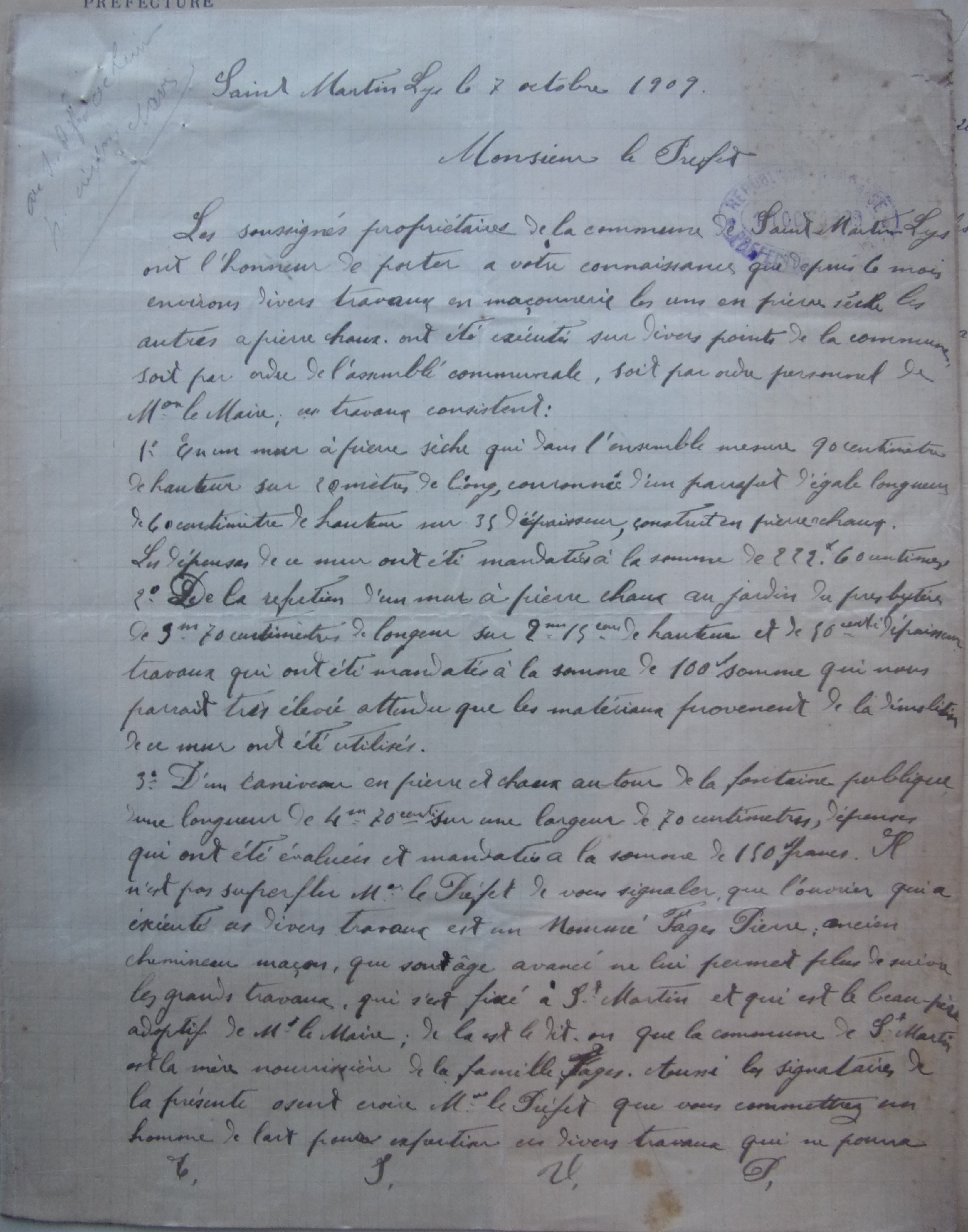 08 février 1909 - Courrier de Monsieur Bastou exprimant ses soupçon de malversation du maire au profit de son beau-père p1