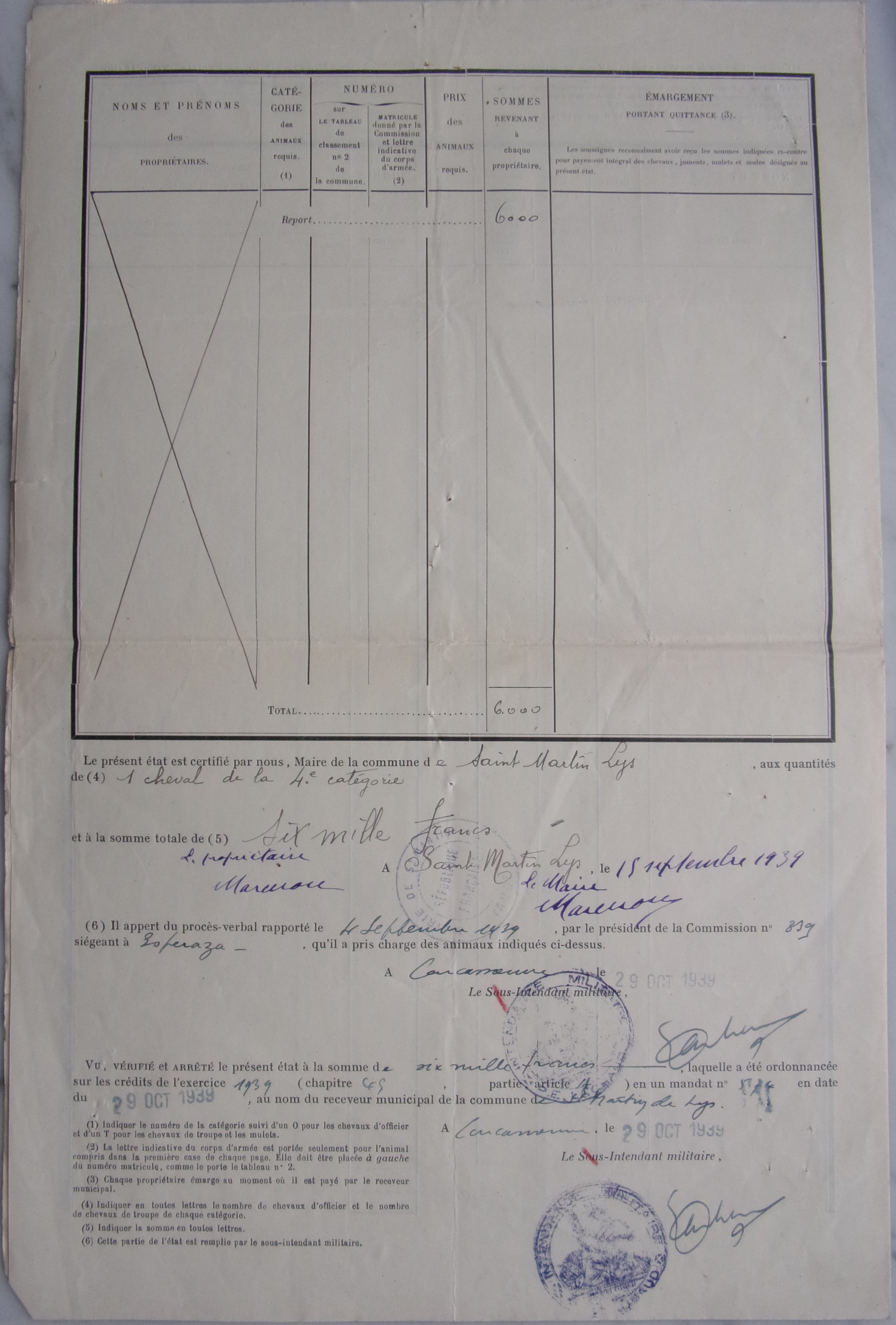 04 septembre 1939 - Service de remonte - réquisitions militaires - Sommes dues à Grégoire Marcérou p2