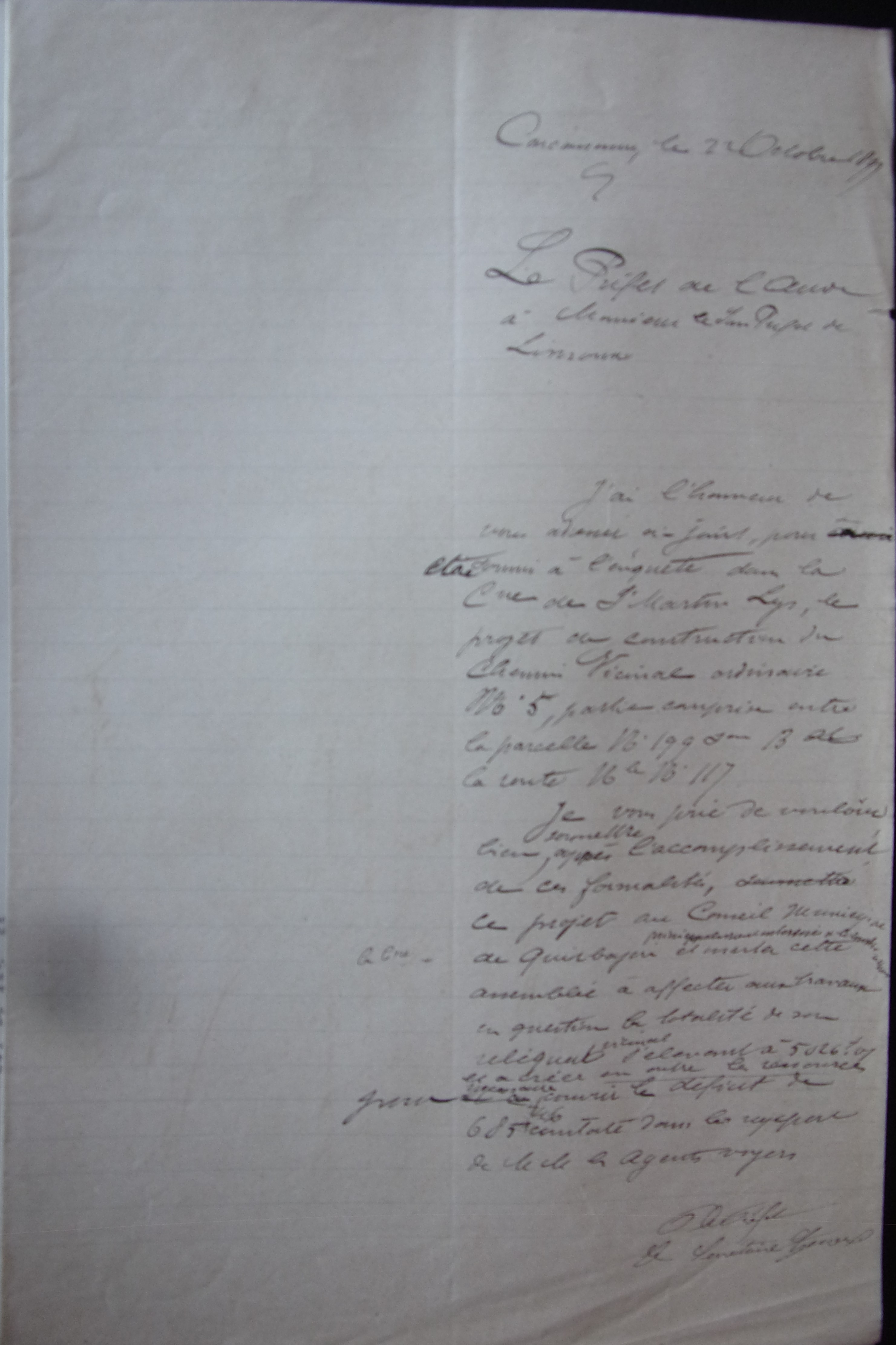 18990228 Préfet à Sous-préfet Retour enquête Chemin vicinal 5 Quirbajou Axat p1  100_9457