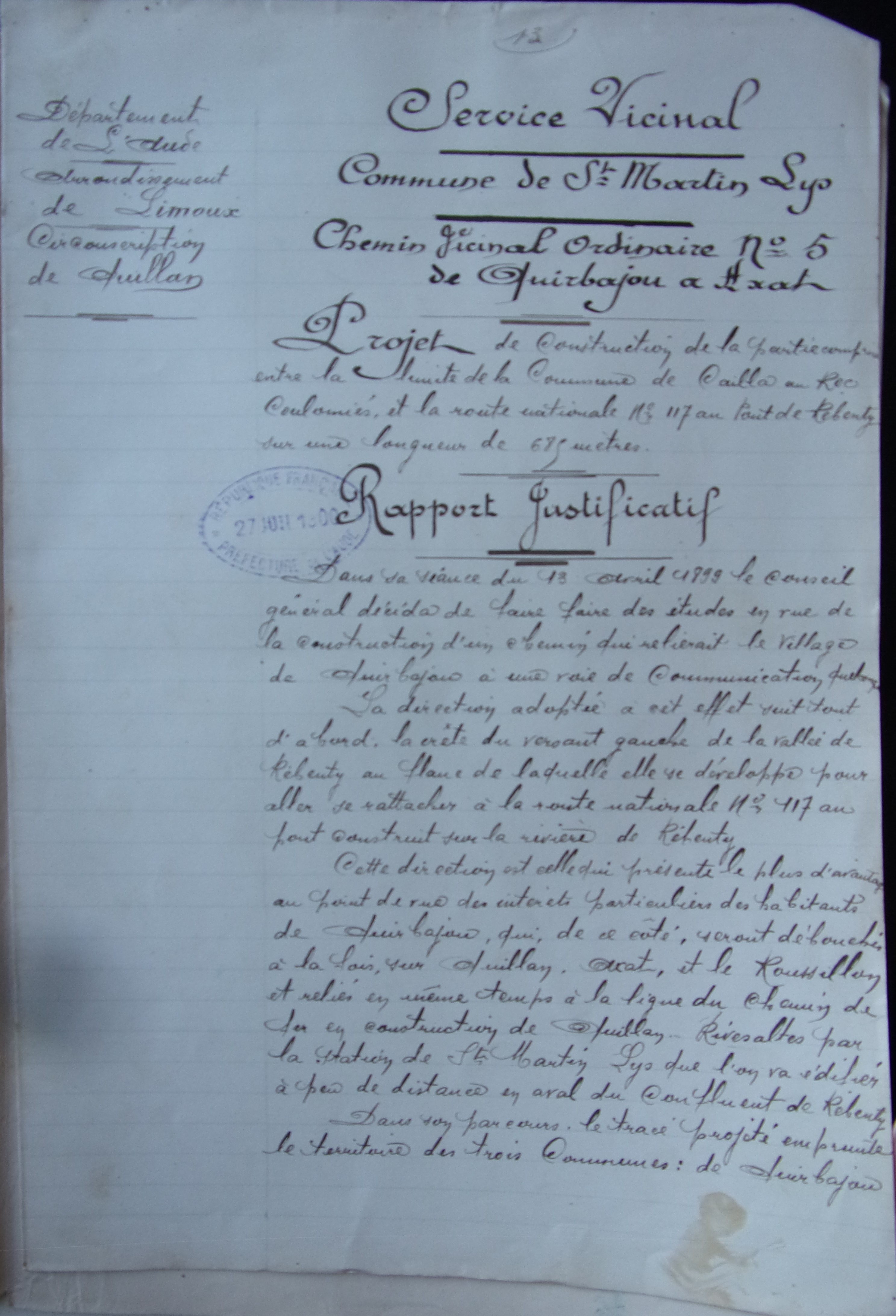 19000721 Rapport justificatif Chemin vicinal 5 Quirbajou Axat p1 100_9448