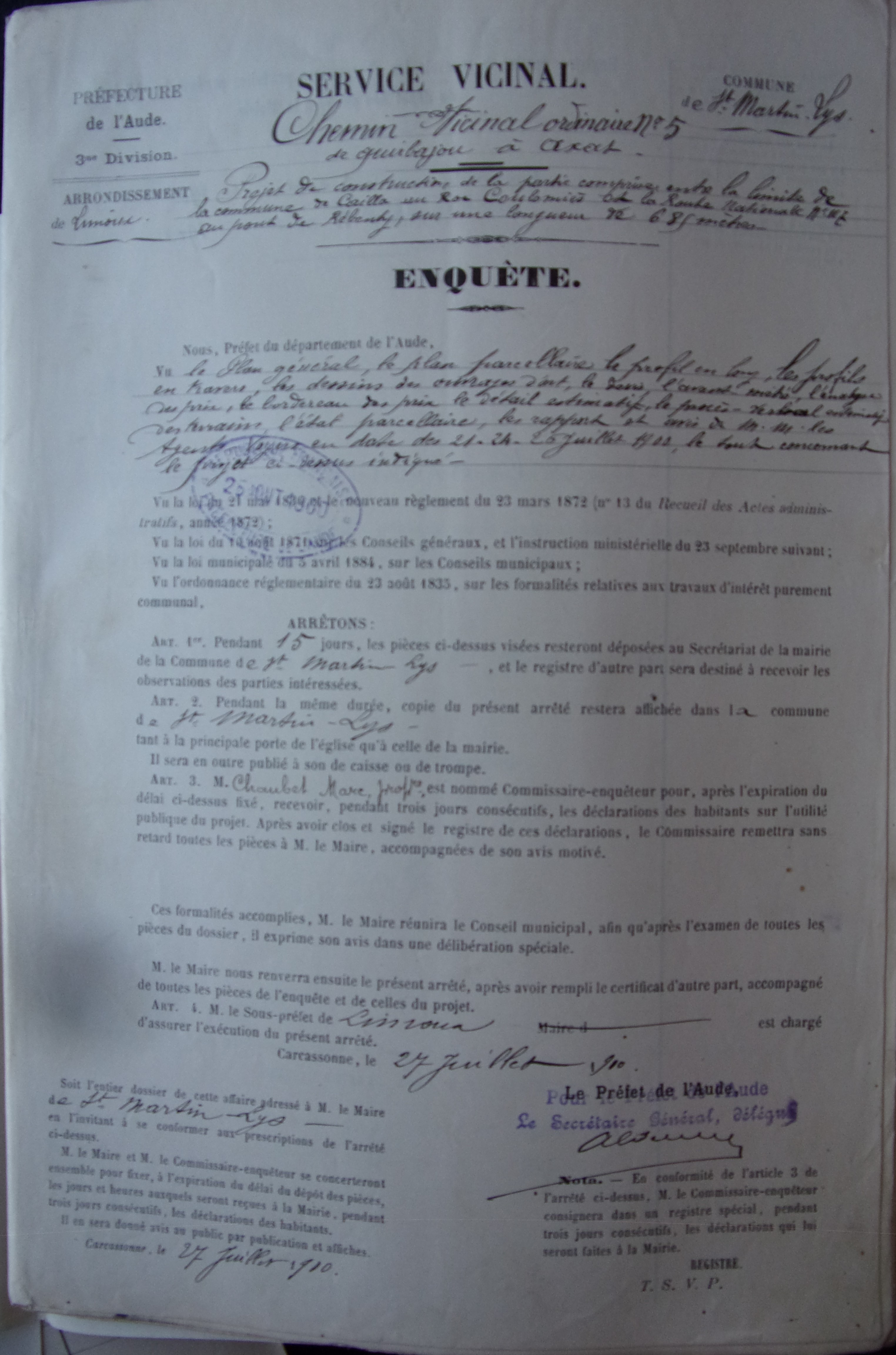 19000727 Enquête Chemin vicinal 5 Quirbajou Axat p1 100_9435