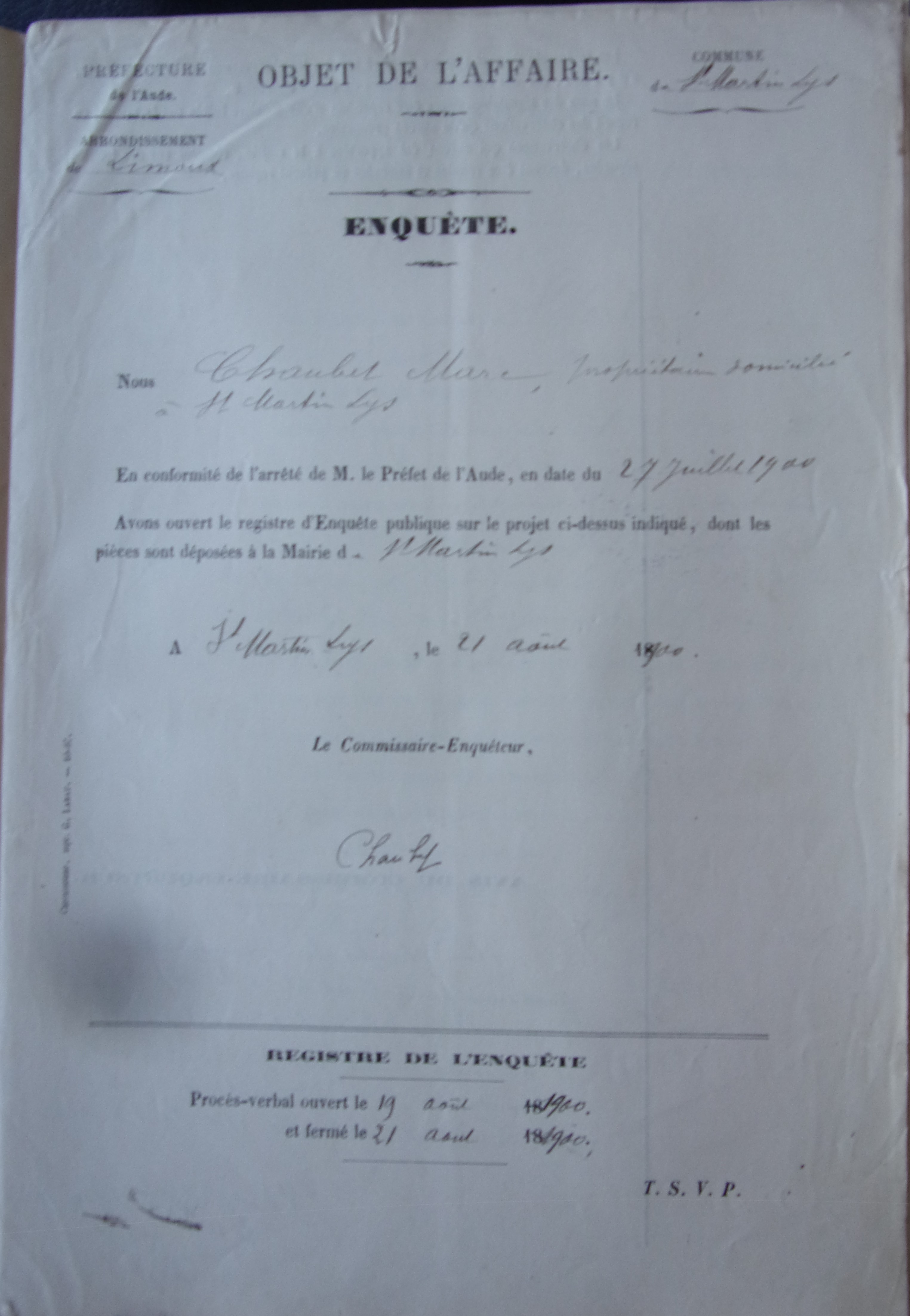19000727 Enquête Chemin vicinal 5 Quirbajou Axat p3 100_9437