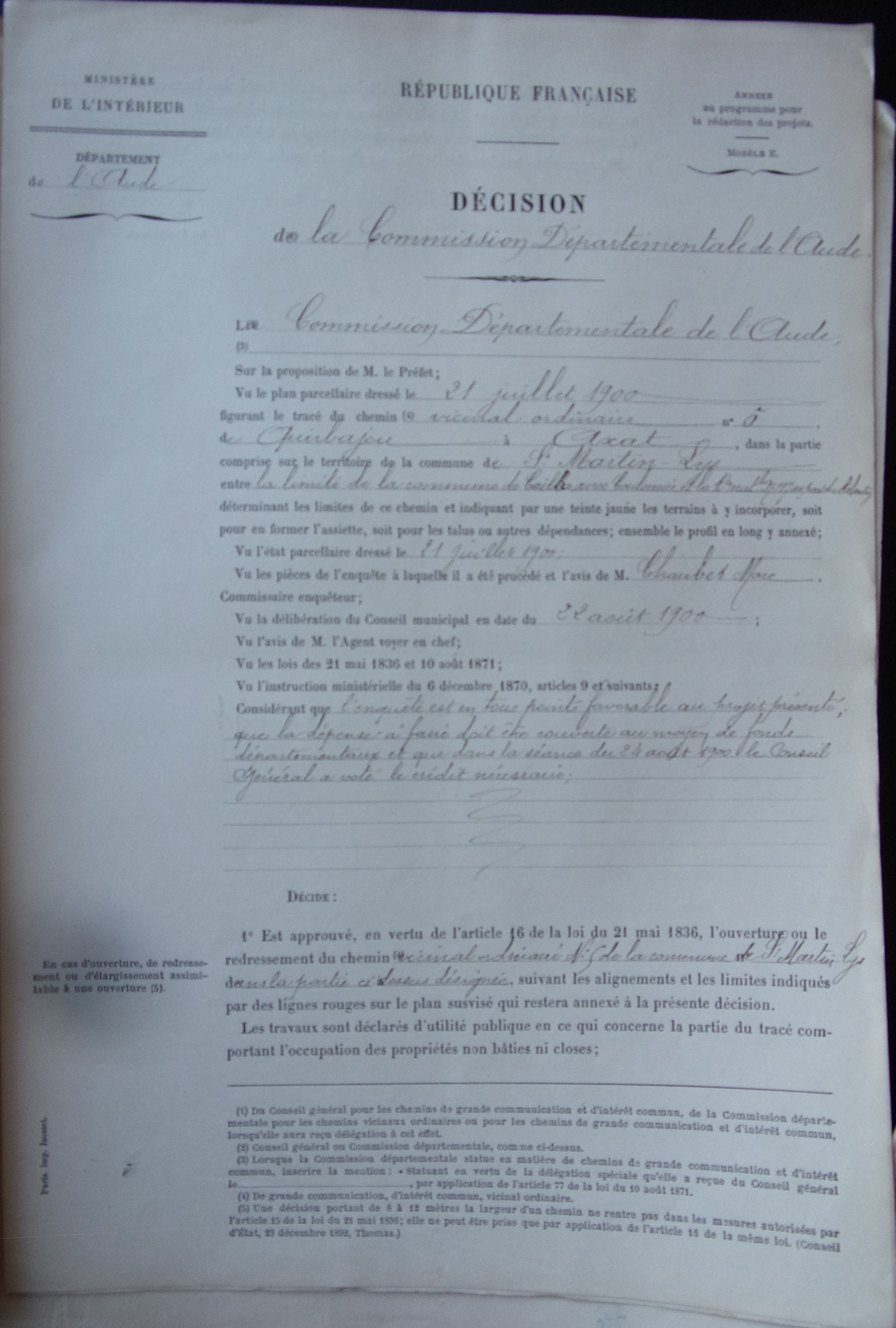 19010223 Décision commission  départementale  Chemin vicinal 5 Quirbajou Axat p1 100_9446