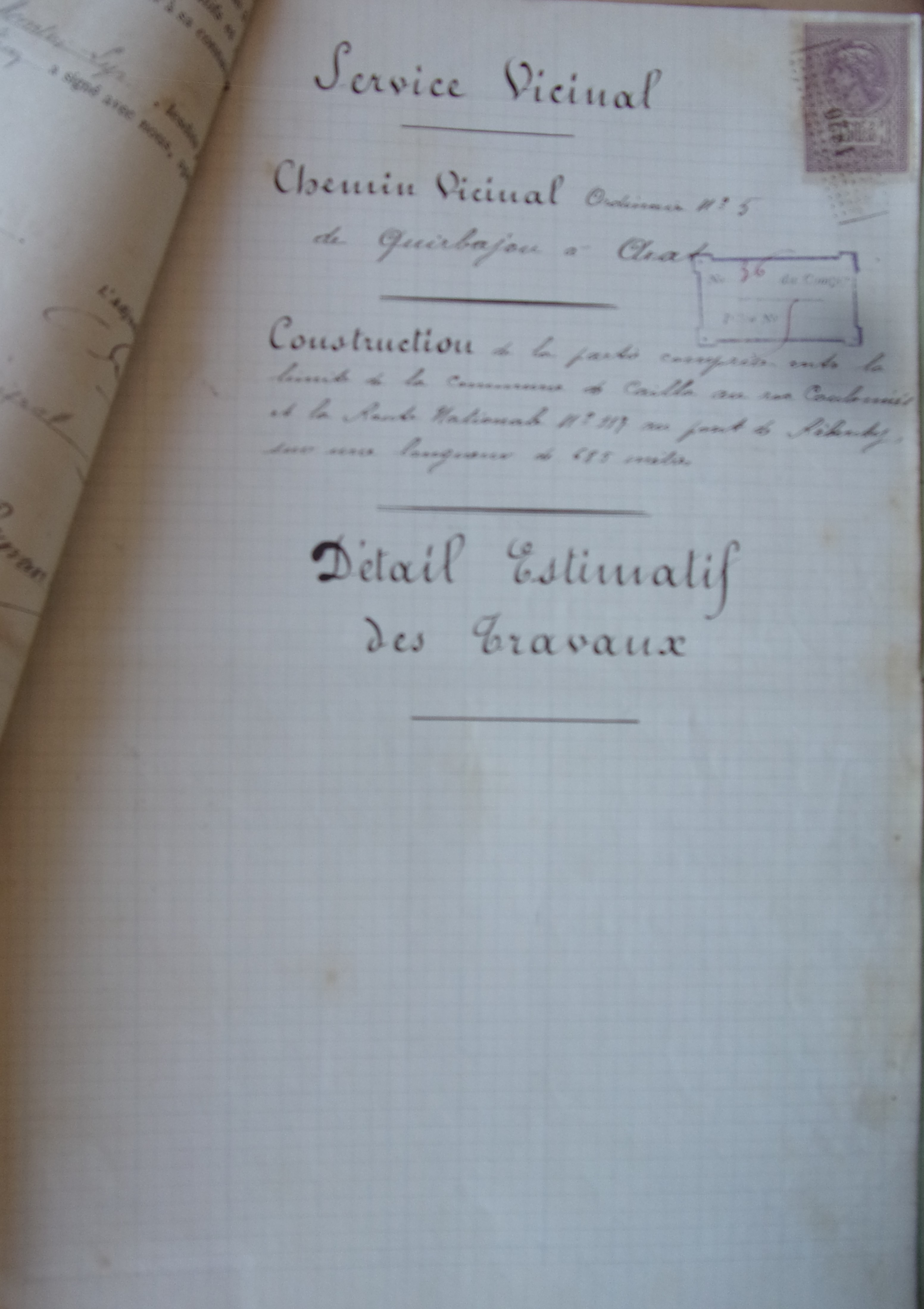 19010519 Devis estimatif Construction chemin vicinal 5 de quirbajou à Axat de limite de Cailla Roc Coulomiés et la Route nationale 117 au pont rébenty - 685 m p1 100_8914