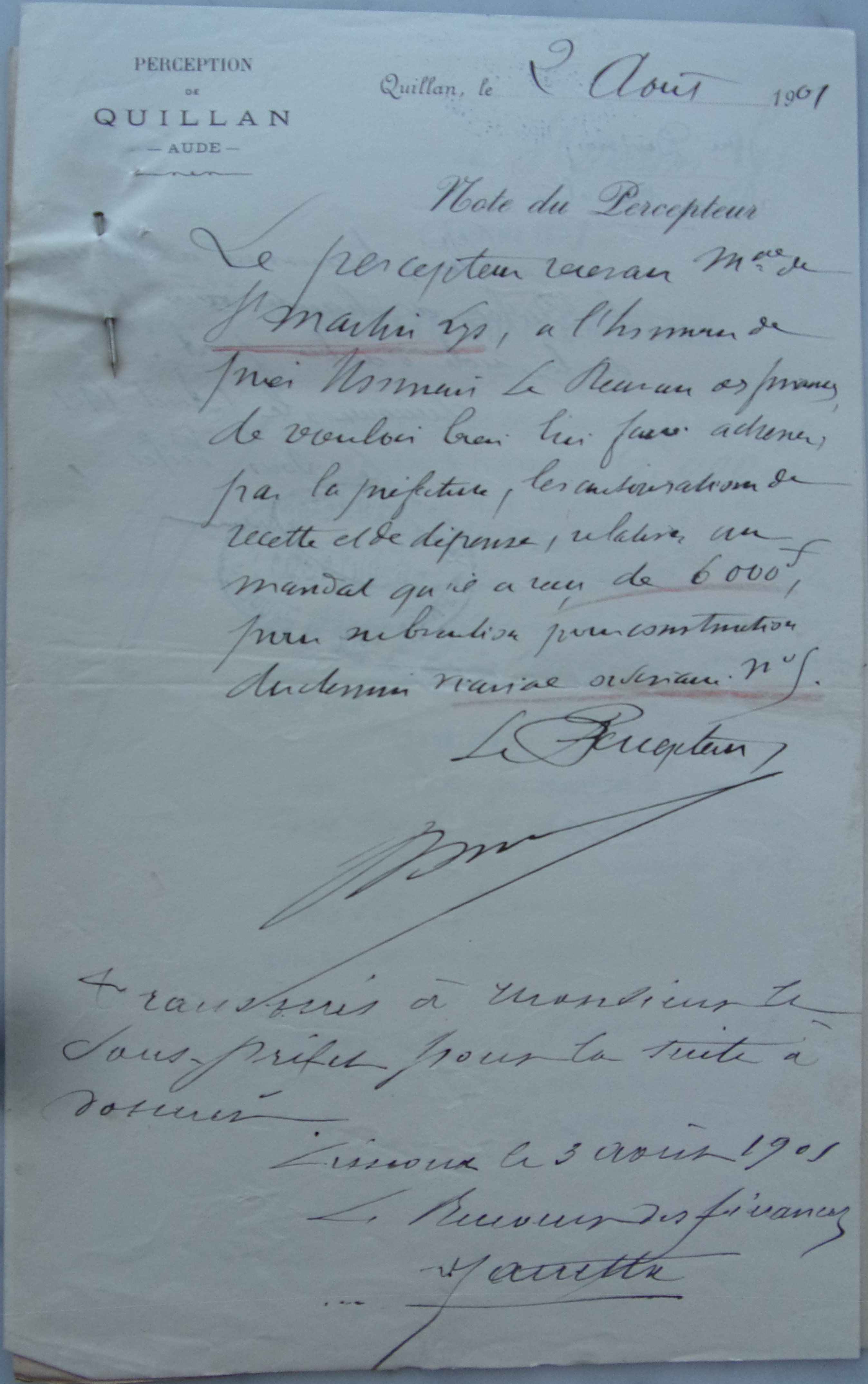 19010802 Note du percepteur Chemin vicinal 5 Quirbajou Axat p1  100_9420