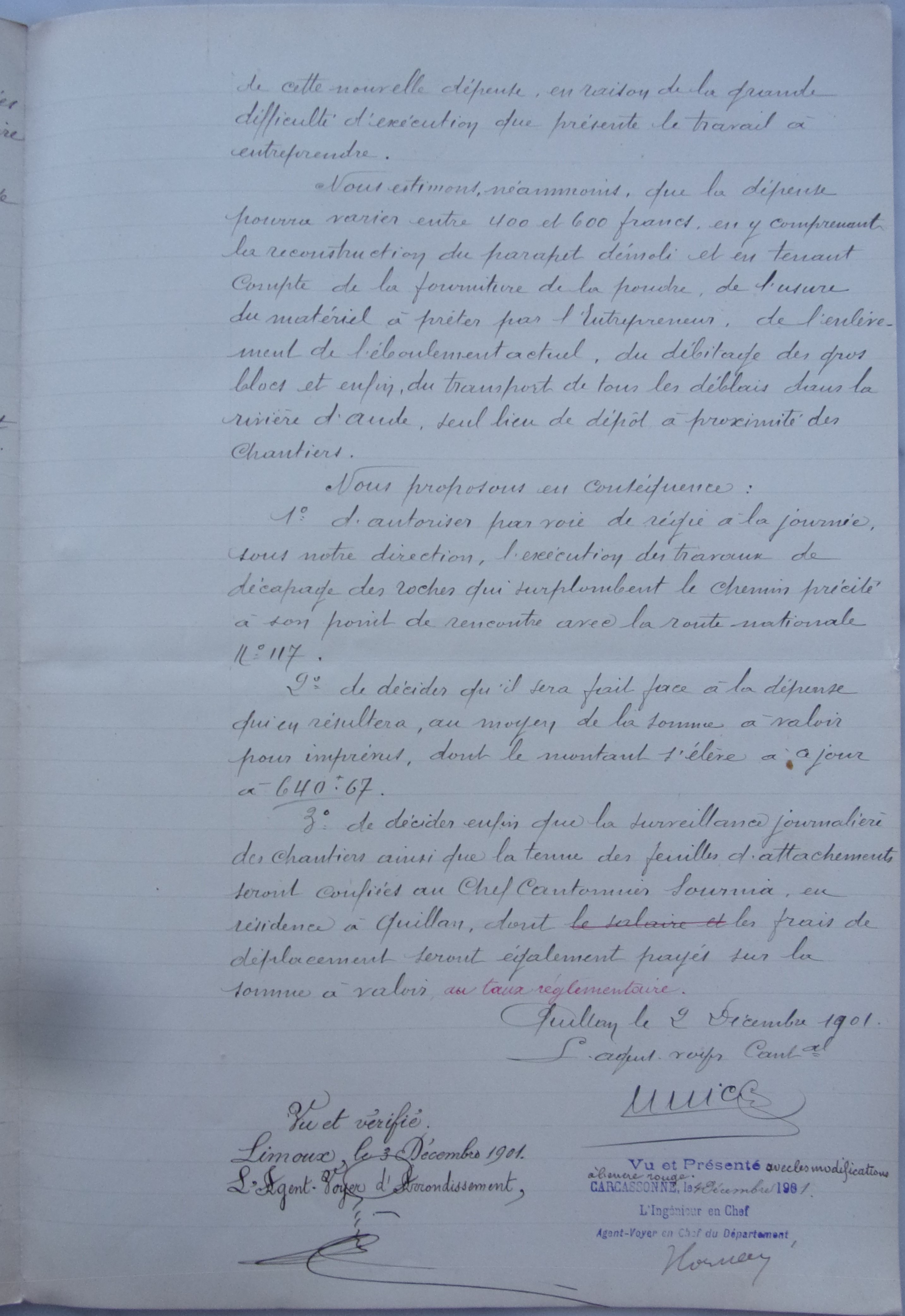 19011202  Propositions de l'agent voyer cantonal  Chemin vicinal 5 Quirbajou Axat p3 100_9415