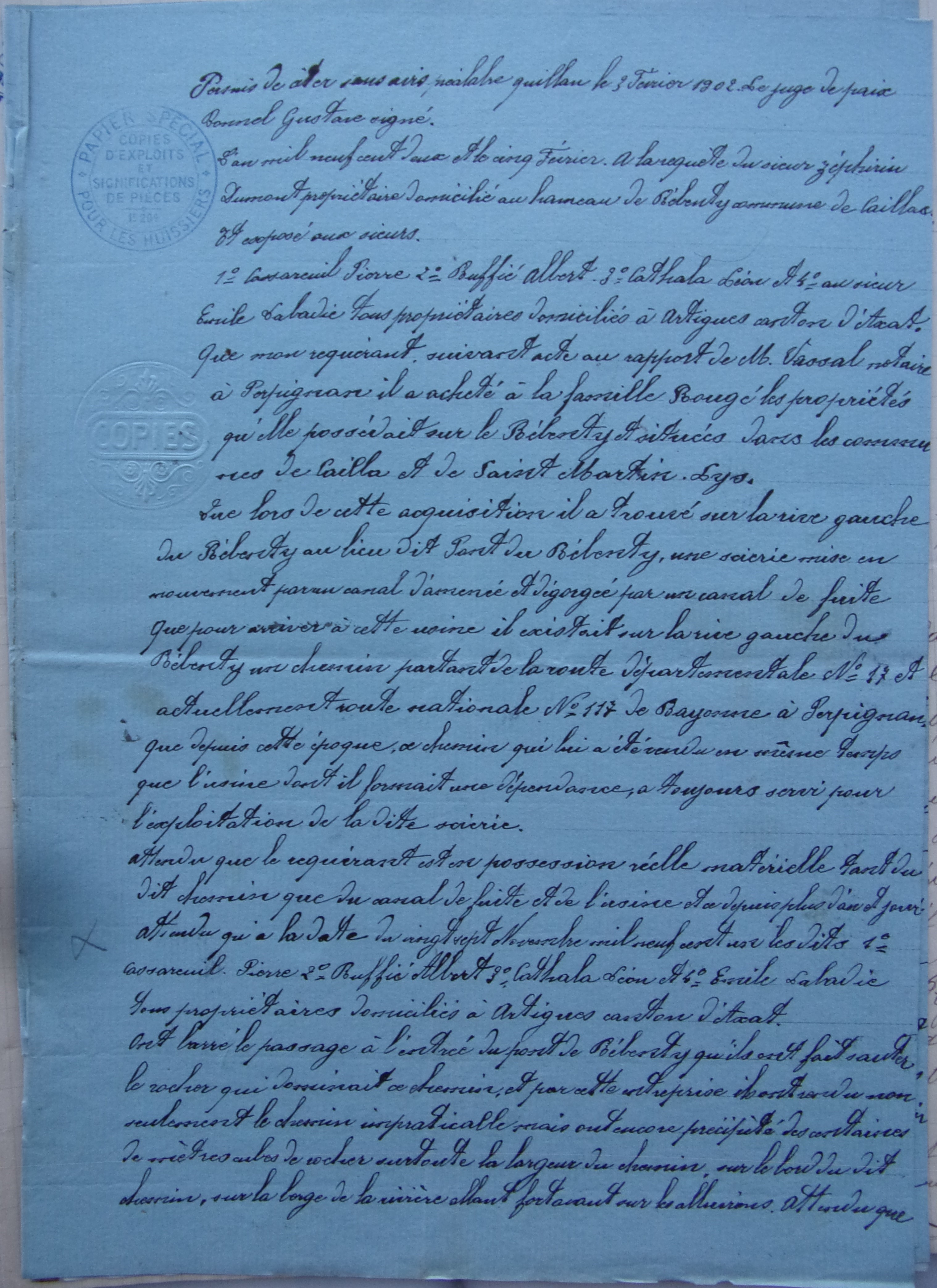 19020205 juge de paix  Travaux chemin vicinal 5 quirbajou axat indemnisation Dumont p1 100_9357