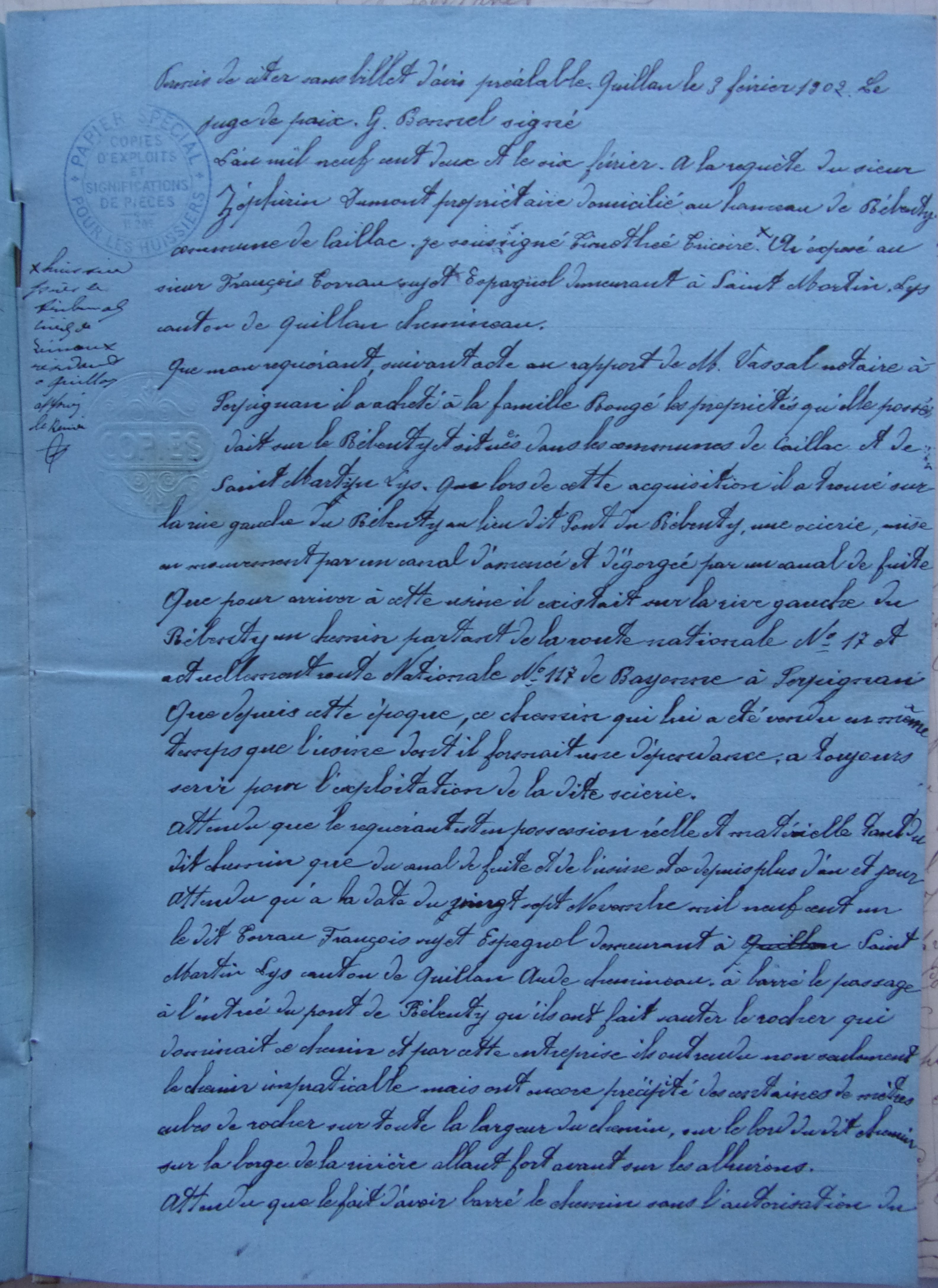 19020206 juge de paix  Travaux chemin vicinal 5 quirbajou axat indemnisation Dumont p1 100_9360