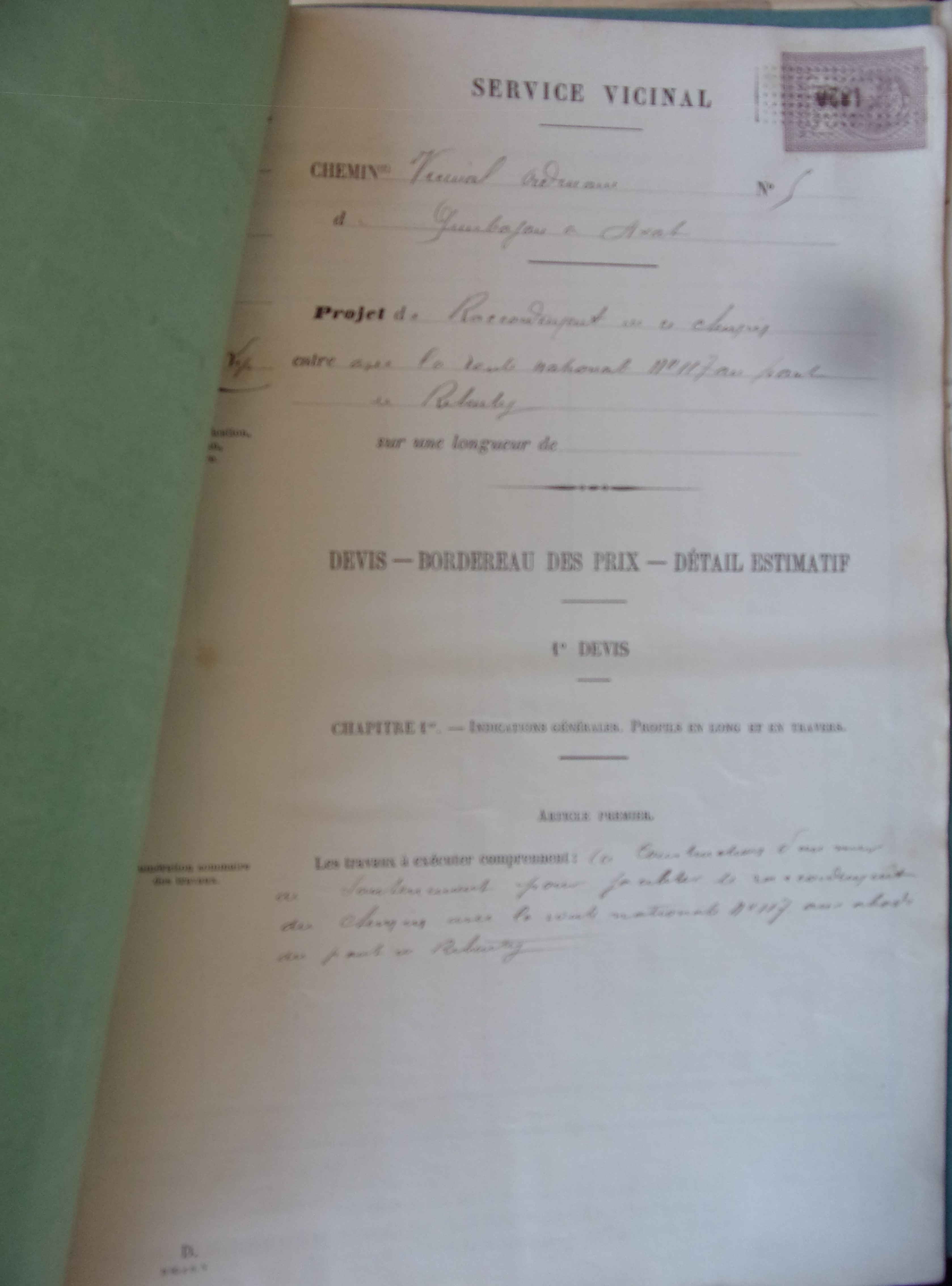 19020216 Devis Bordereau prix Détail estimatif Construction chemin vicinal 5 quirbajou Axatraccordement à la Route nationale 117 au pont rébenty p2 100_8919