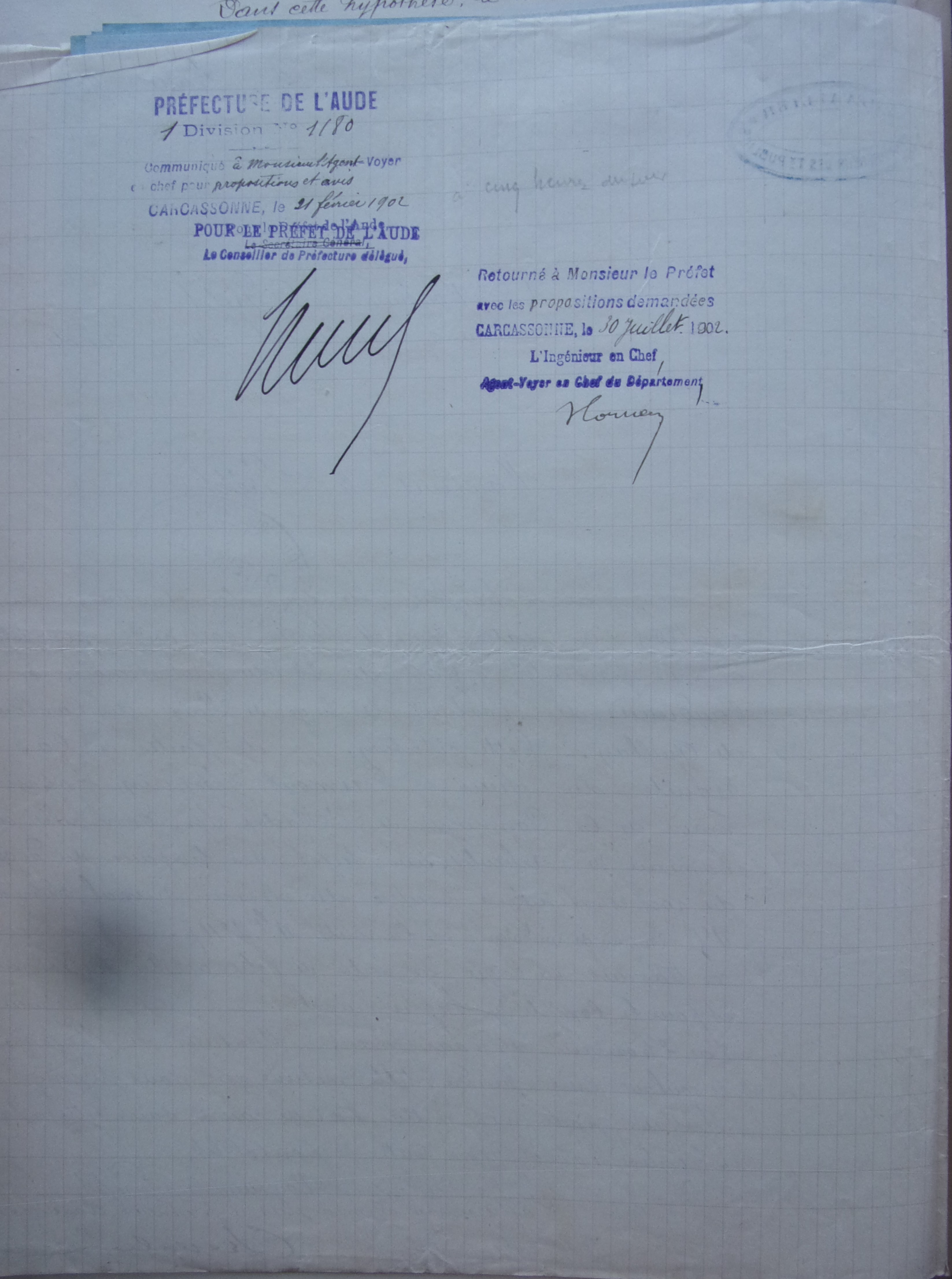 19020219 Chevalier à Préfet  Travaux chemin vicinal 5 quirbajou axat indemnisation Dumont p2 100_9368