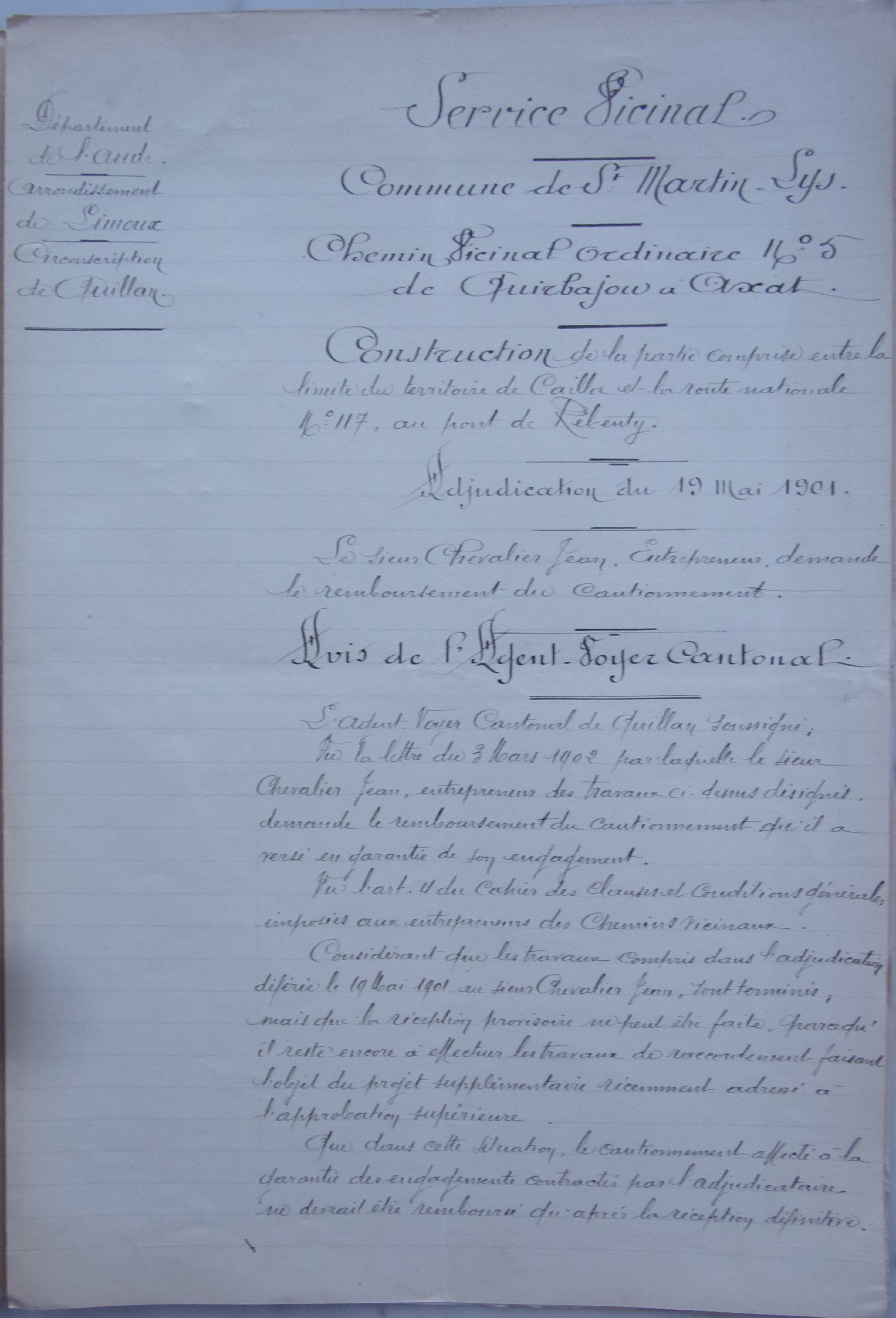 19020317 Avis de l'agent voyer cantonal Chemin vicinal 5 Quirbajou Axat p1 100_9395
