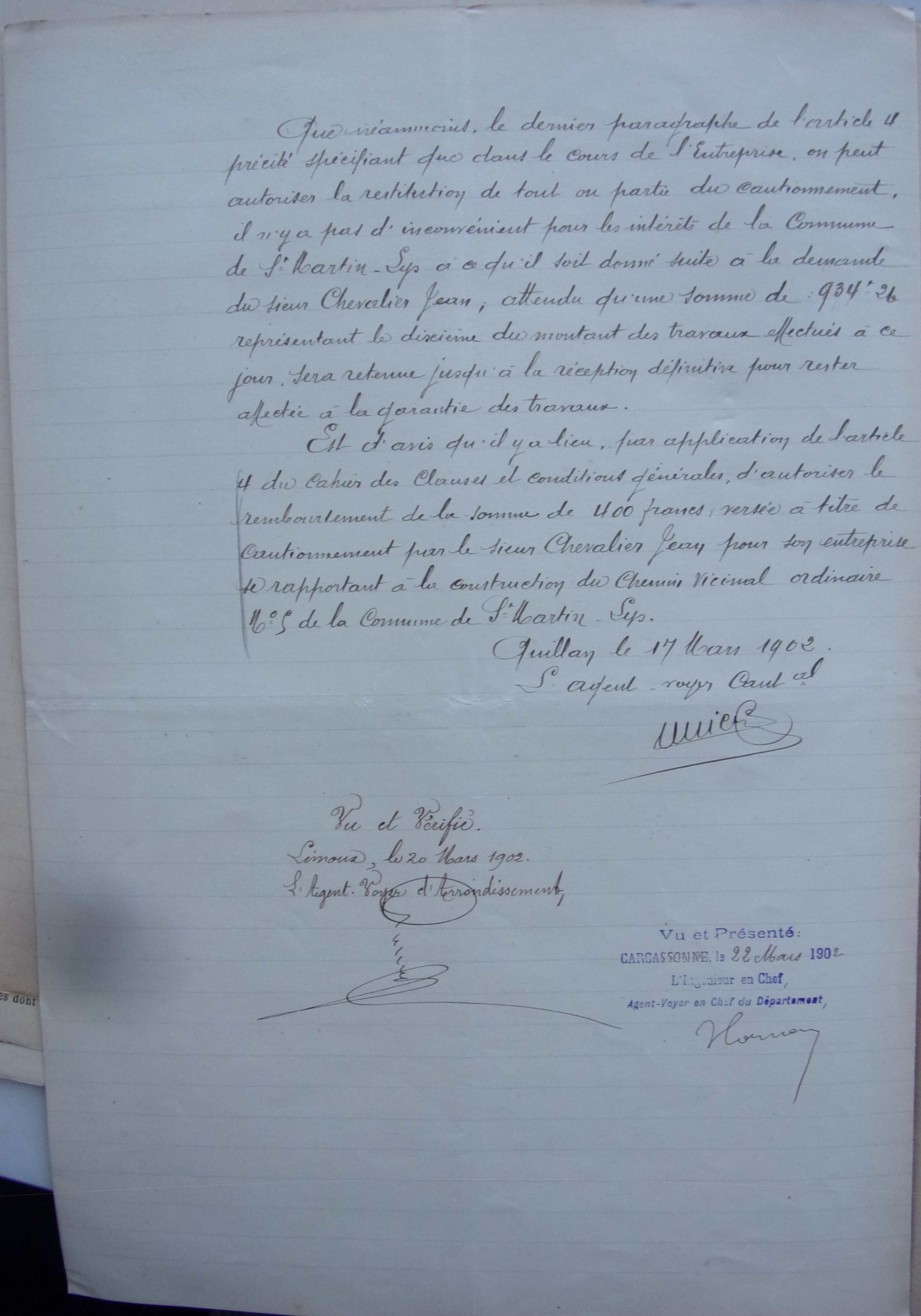 19020317 Avis de l'agent voyer cantonal Chemin vicinal 5 Quirbajou Axat p2 100_9396