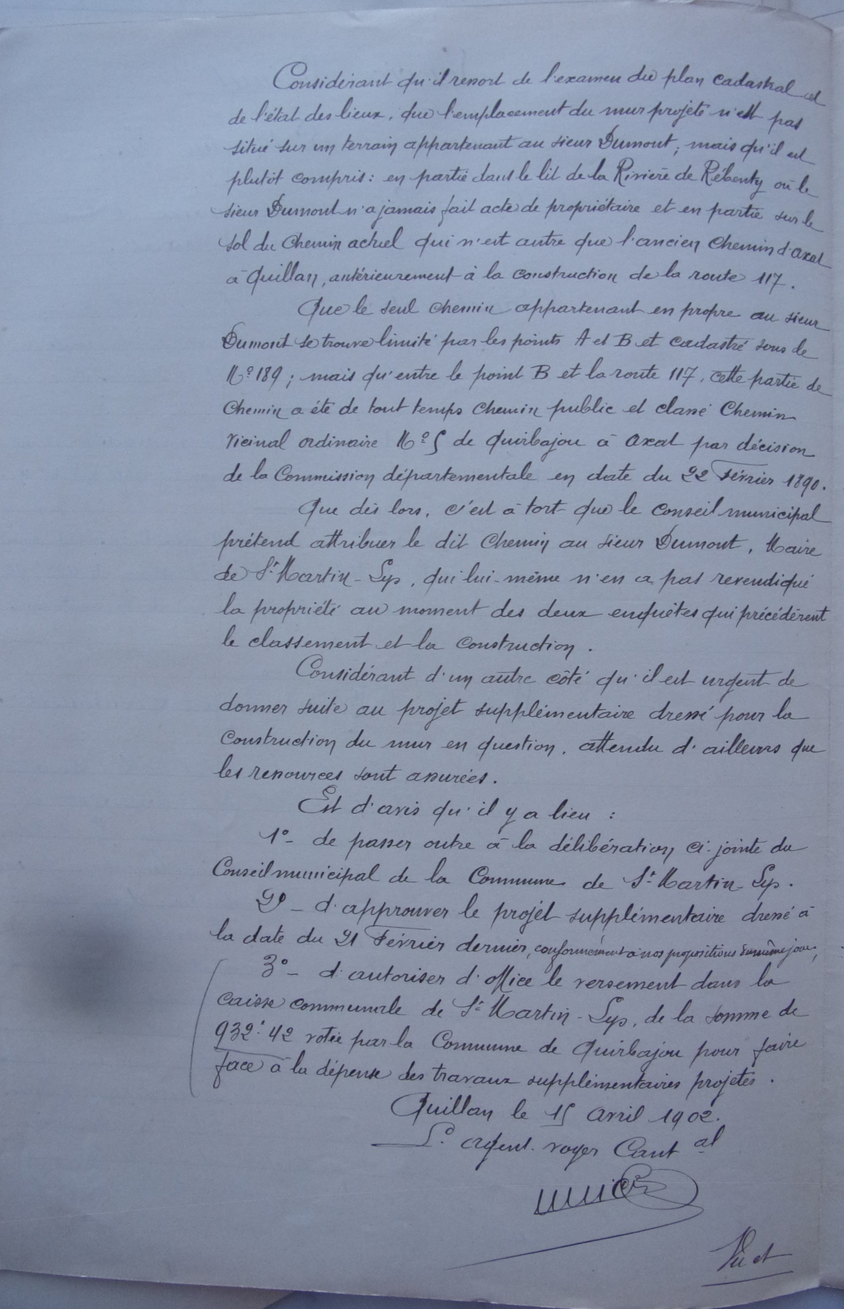 19020415 Avis de l'agenvoyer cantonal  Chemin vicinal 5 Quirbajou Axat p2 100_9389