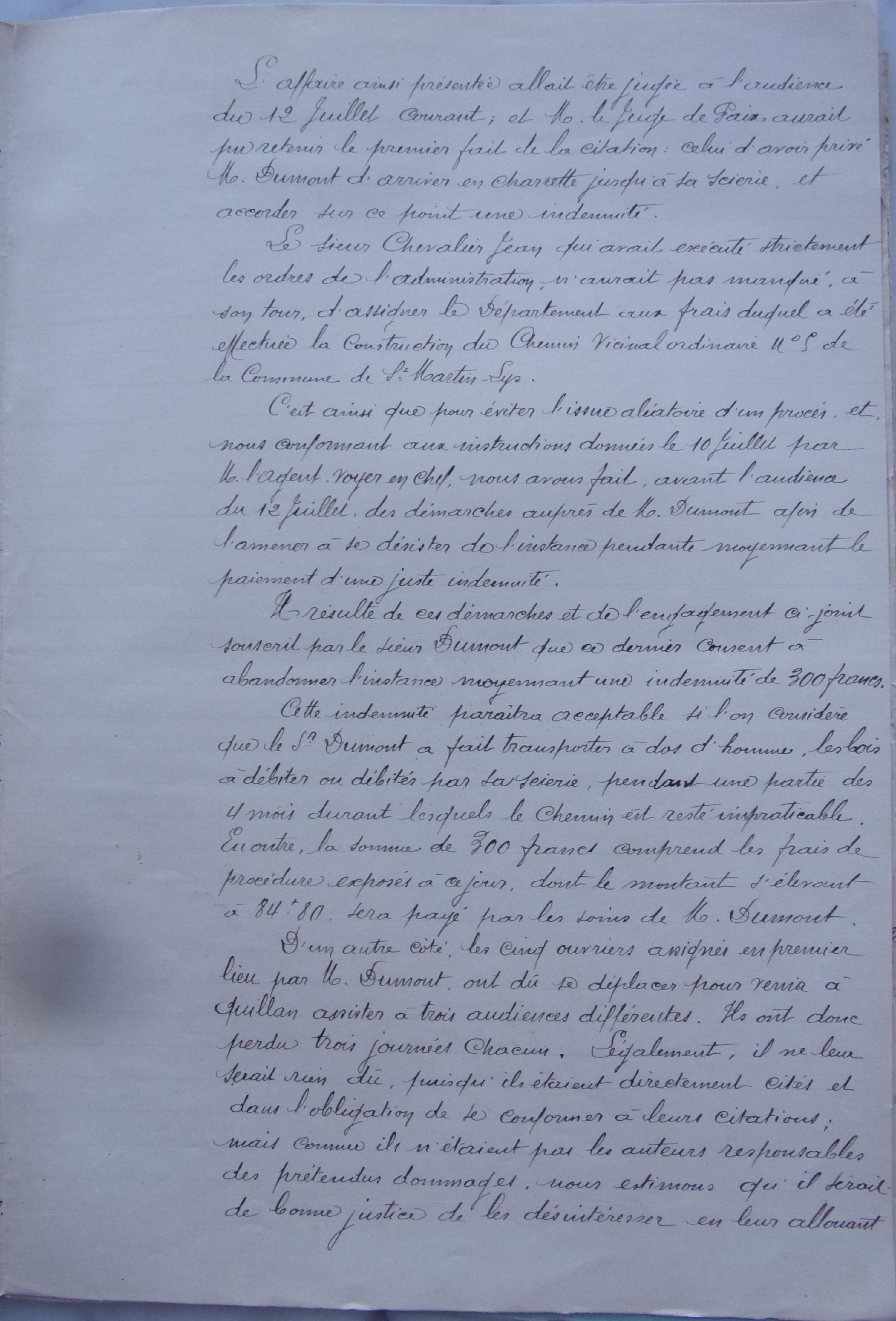 19020725 Rapport agent voyer cantonal Construction chemin vicinal 5 quirbajou axat P3 100_9355
