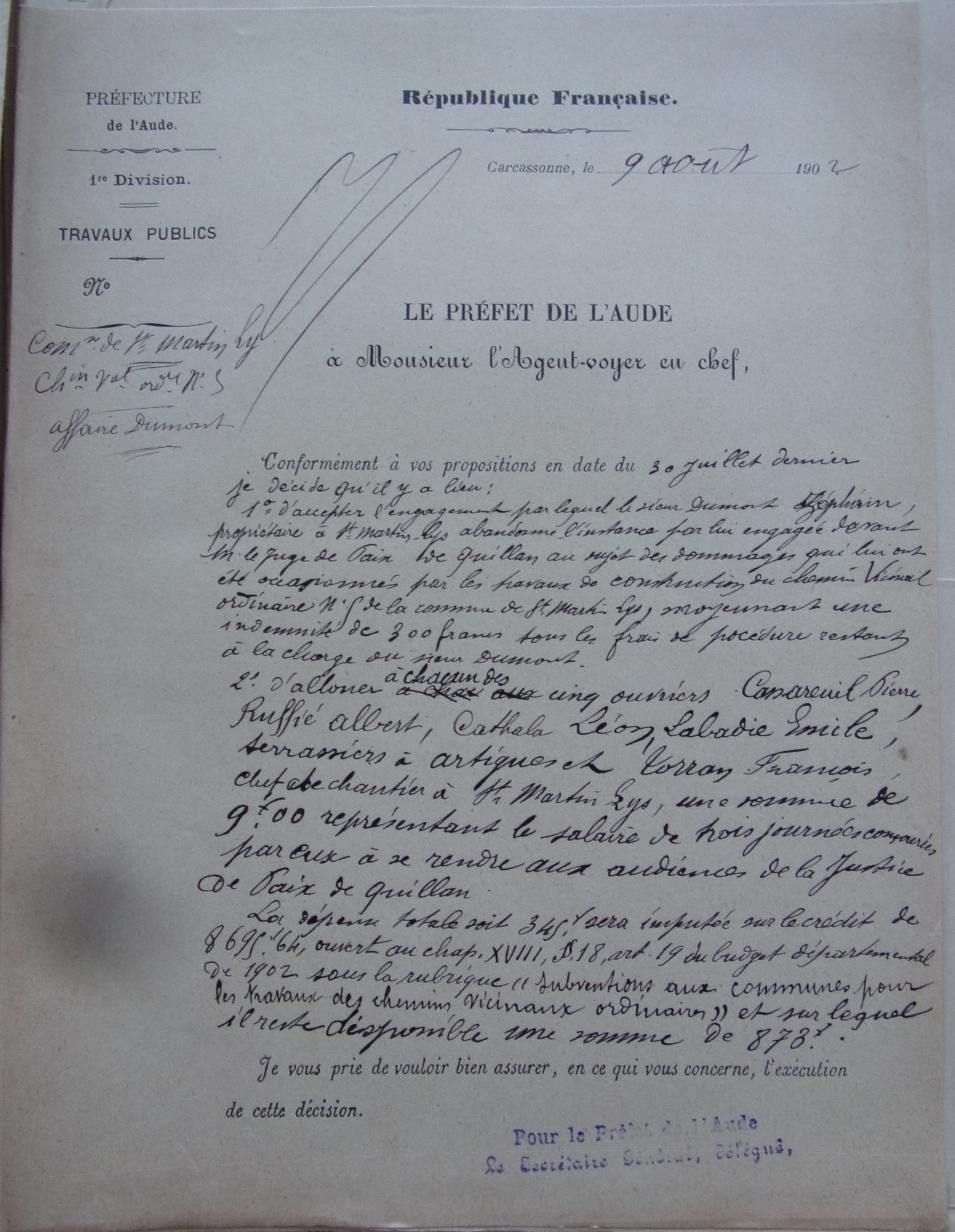 19020809 Préfet à agent voyer en chef chemin vicinal 5 p1 100_9348