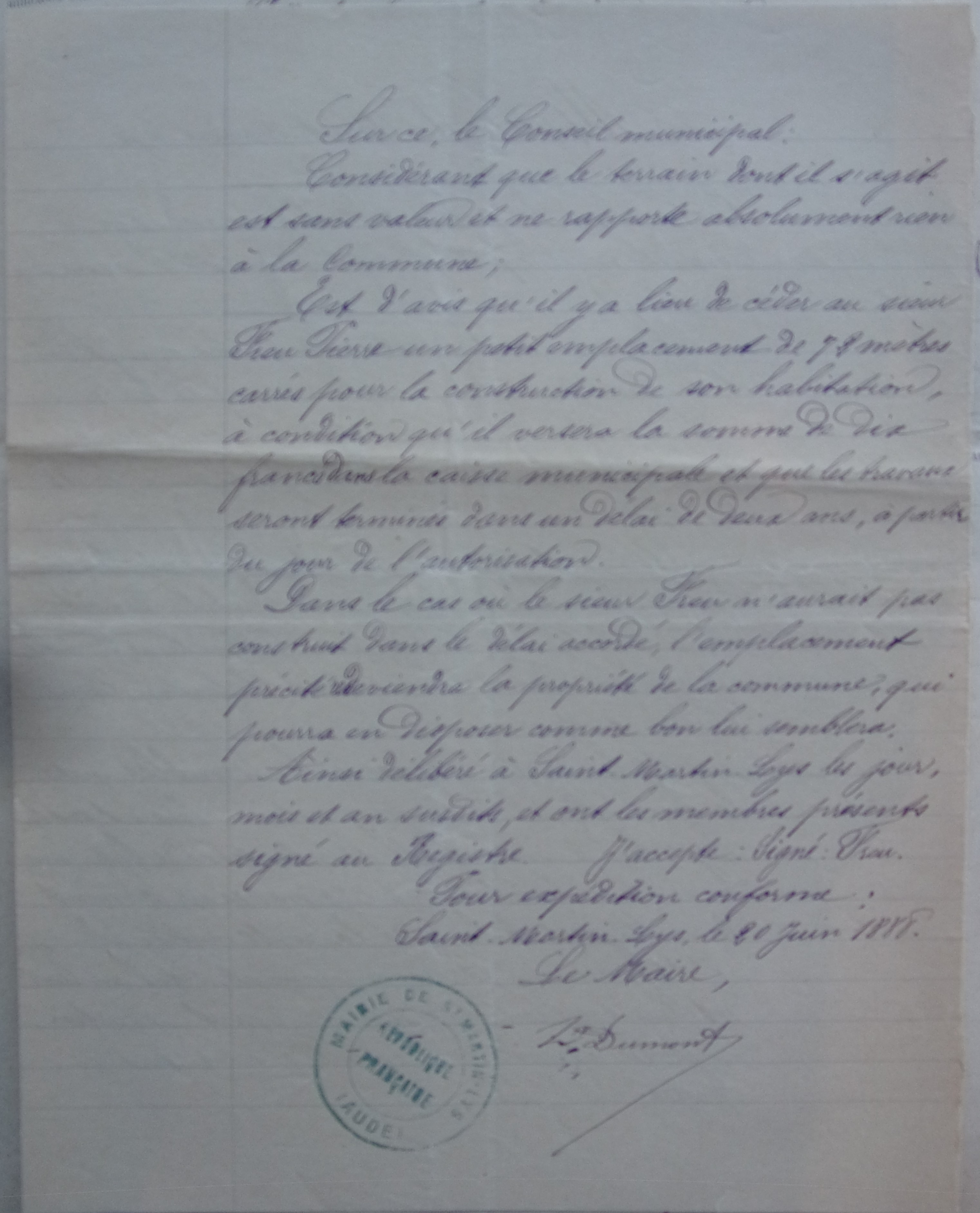 03 juin 1888 - Délibération du conseil municipal - Aliénation d'un lopin de terre au profit de Freu pierre p2