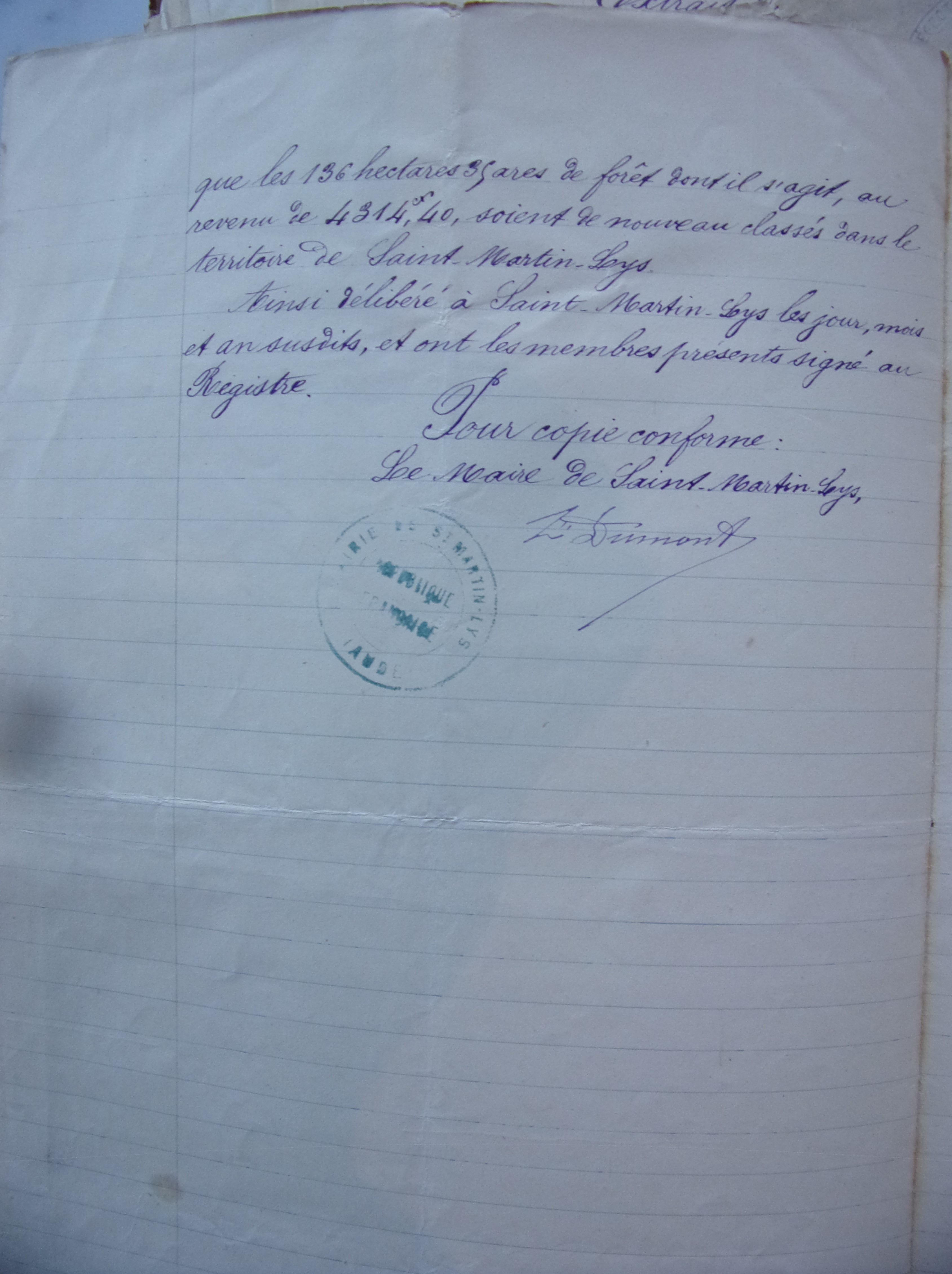 09 août 1891 - Délibération du conseil municipal - Forêt iniquement soustraite au territoire de Saint Martin p2 v1