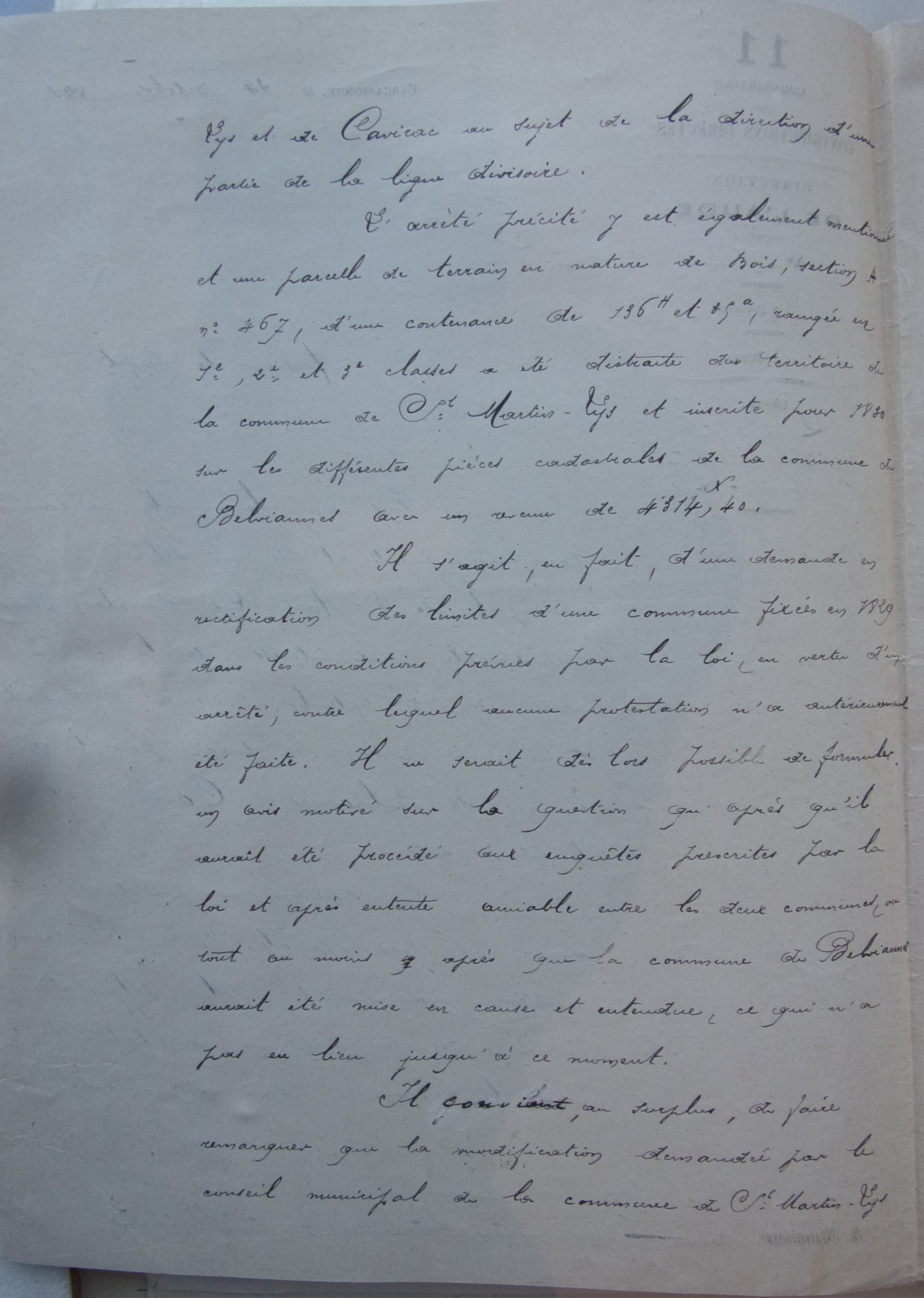 24 octobre 1891 - Avis du sous-préfet transmis au préfet au sujet de la forêt iniquement soustraite au territoire de Saint Martin p2