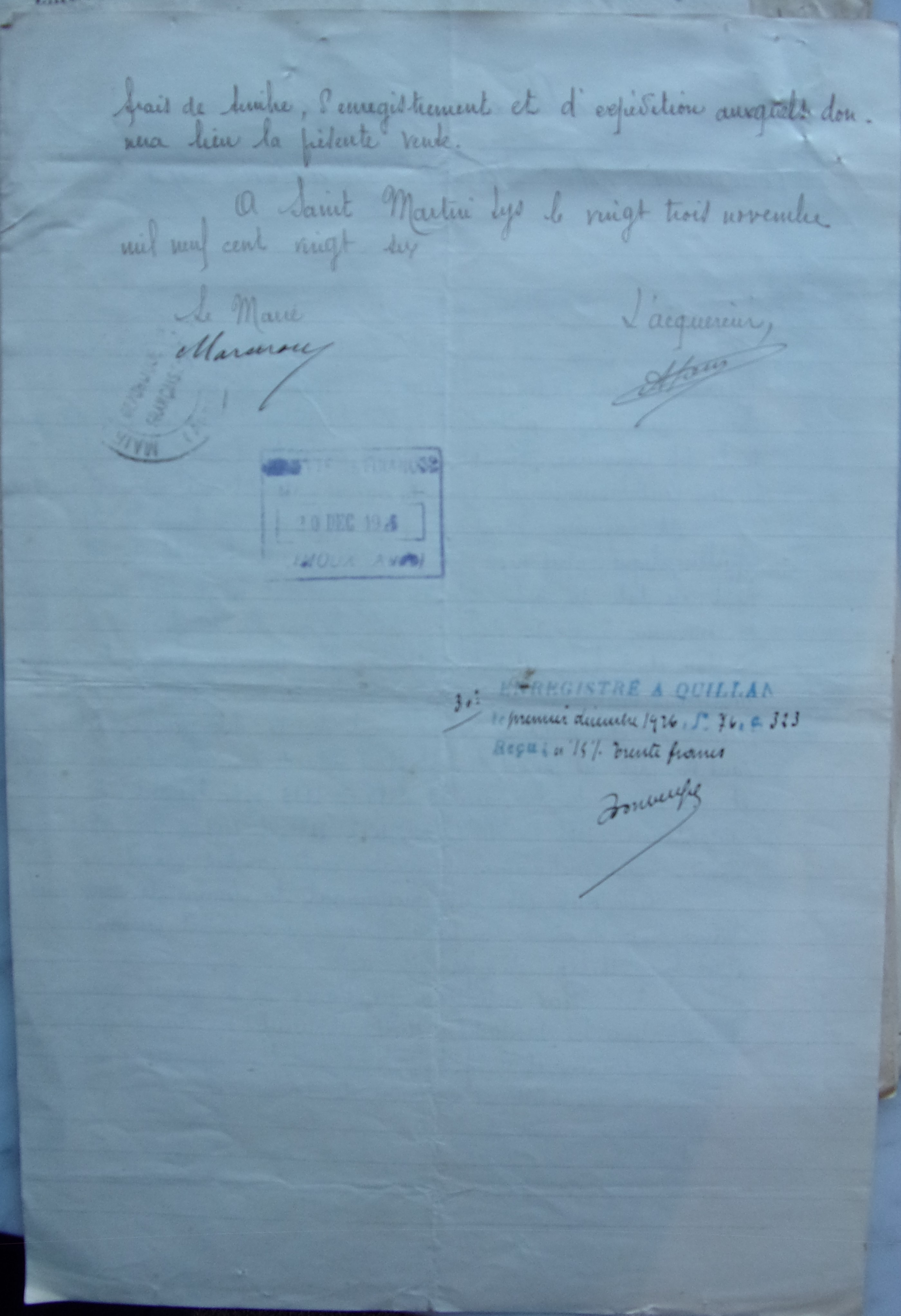 23 novembre 1926 - Acte de vente du terrain communal à Adrien Pons p2