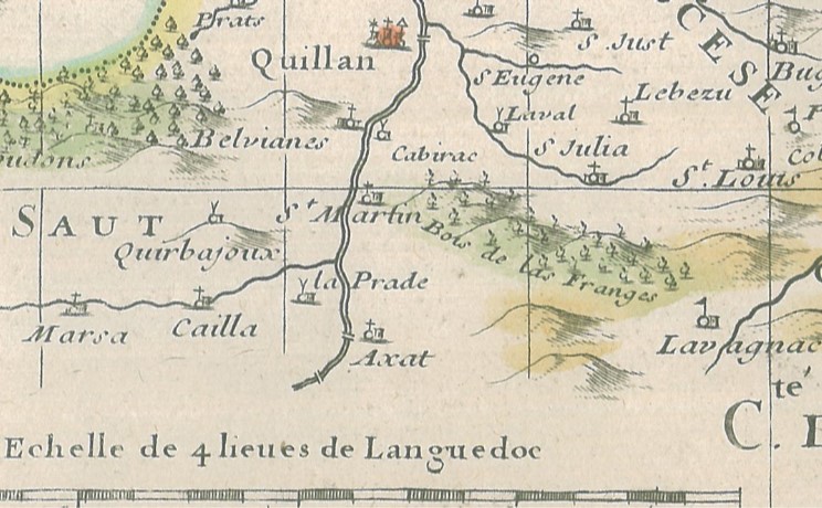 vue sur la Carte du diocèse de Narbonne de 1704