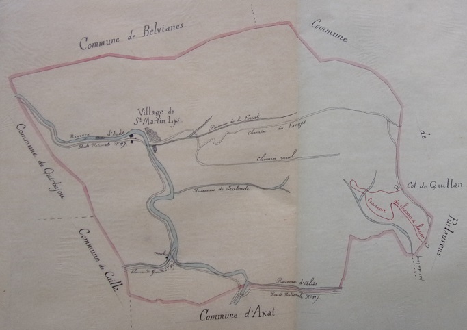 St Martin Lys, plan de 1874 de la partie de la piste de la forêt des fanges passant sur le territoire de la commune