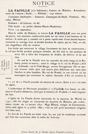 Rébenty - La Fajolle Notice des cartes doubles