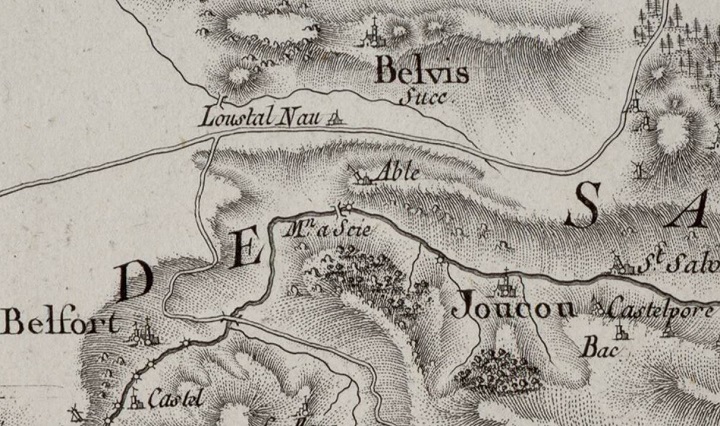 Carte du Diocèse d'Alet centrée sur le château d'Able